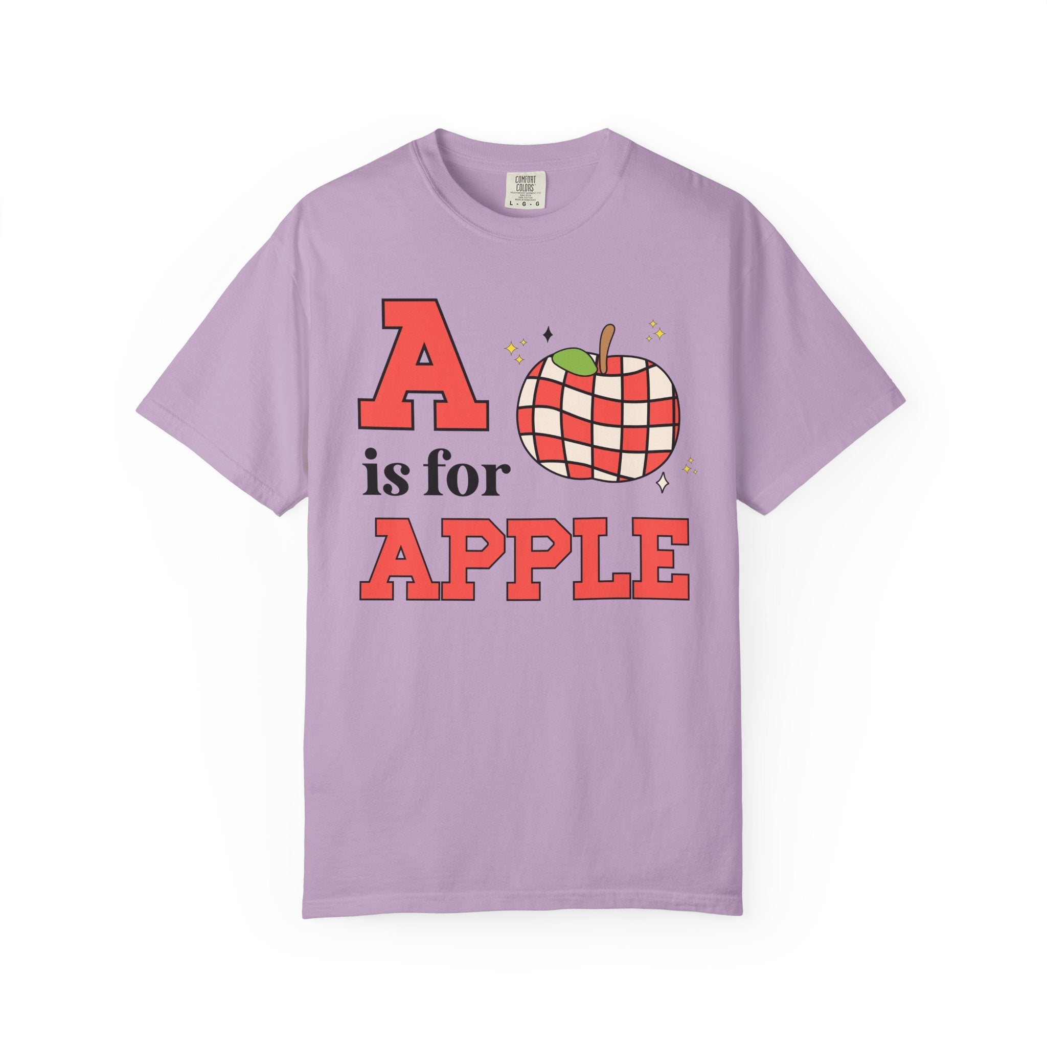 Kindergarten Teacher or Preschool Teacher T-Shirt for Back to School, Learning the Alphabet A is for Apple, Matching Teacher Team Shirt - Opal and June