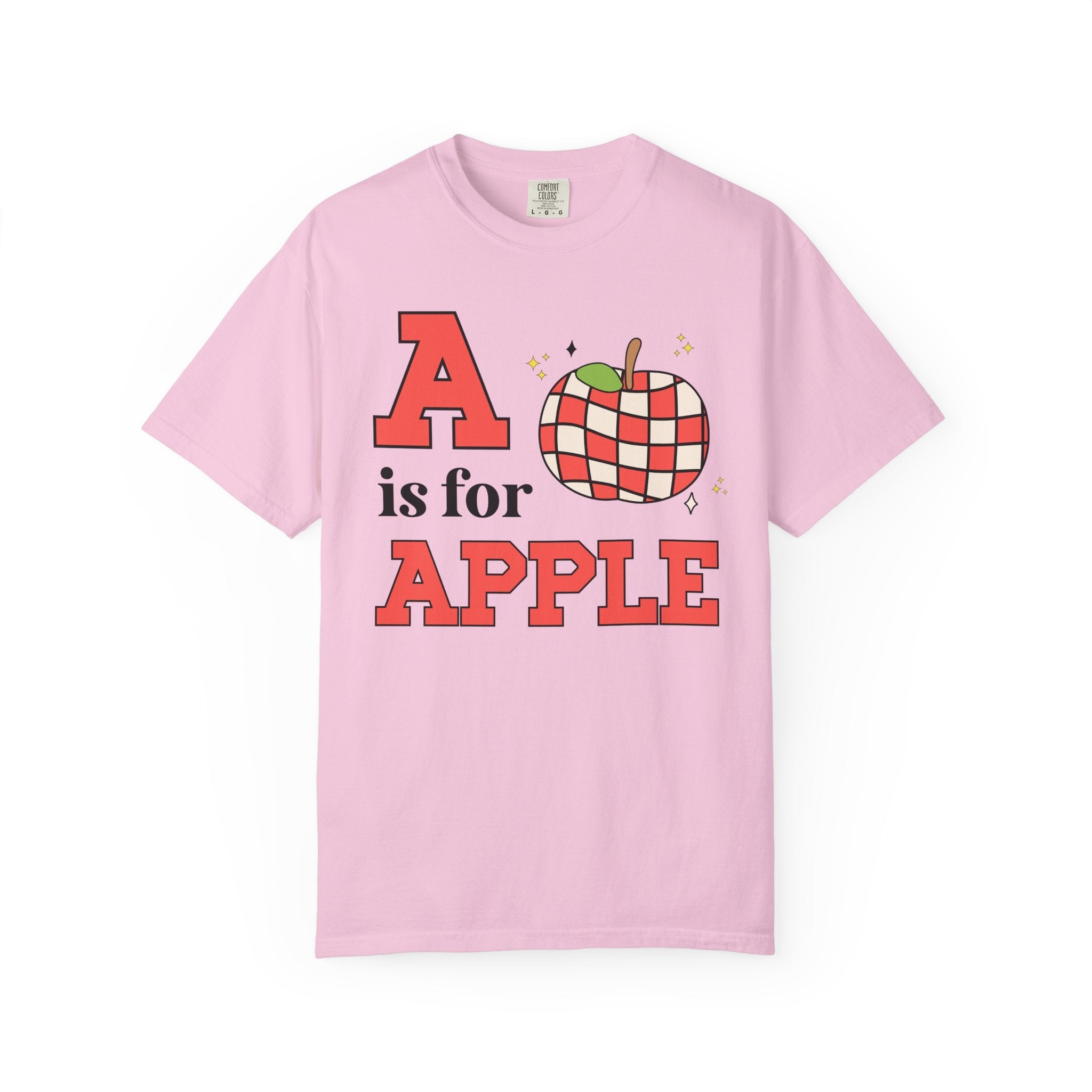 Kindergarten Teacher or Preschool Teacher T-Shirt for Back to School, Learning the Alphabet A is for Apple, Matching Teacher Team Shirt - Opal and June