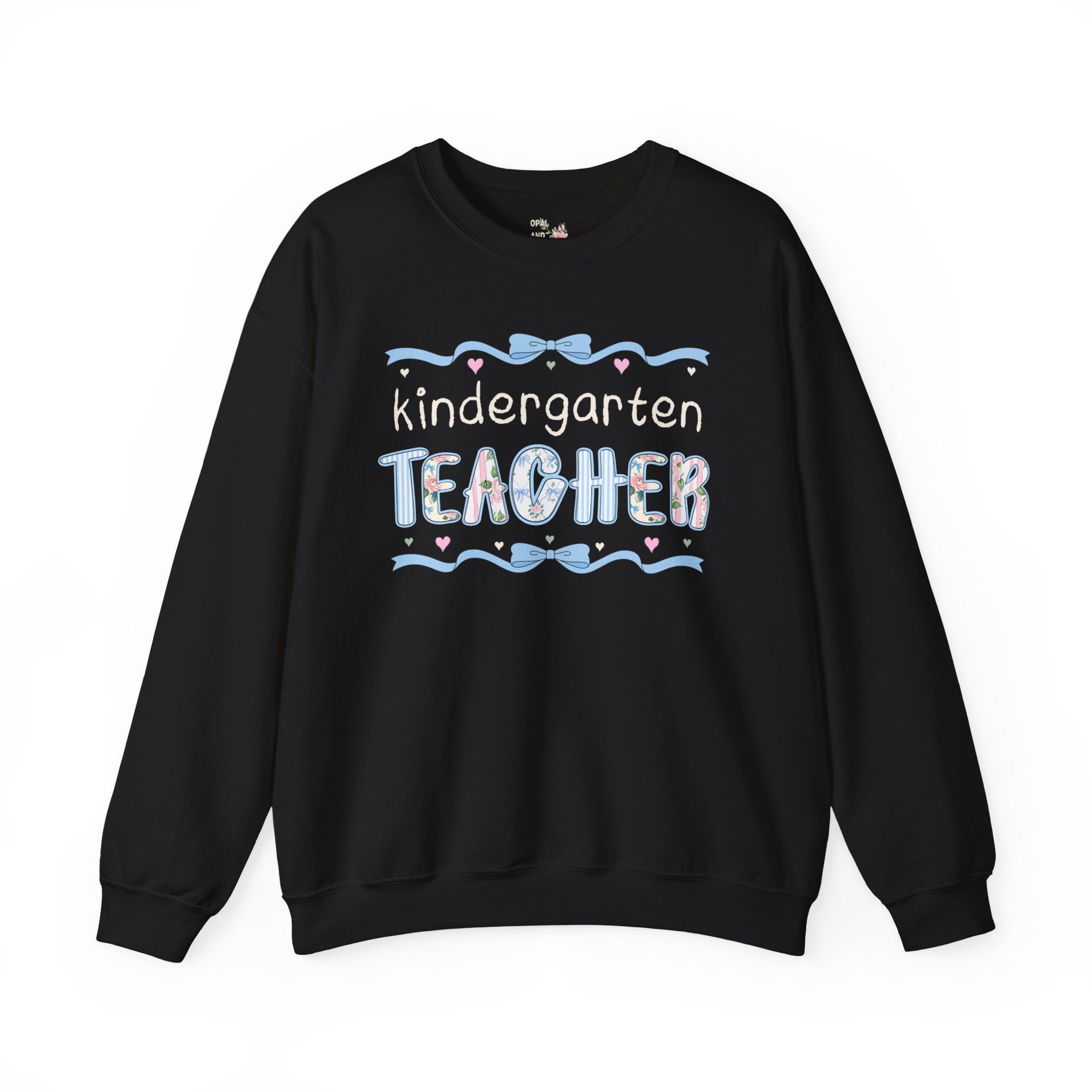 Kindergarten Teacher Sweatshirt, Back to School, Cute First Day of School Teacher Shirt with Bow, Boho 90s Aesthetic Teacher Team Crewneck - Opal and June