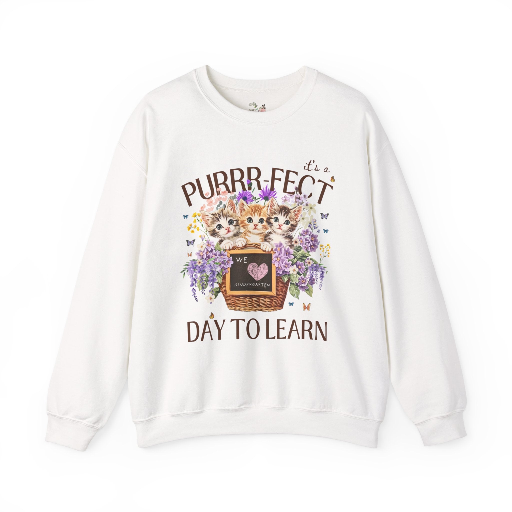 Kindergarten Teacher Sweatshirt for Kindergarten Crew Who Loves Cats: Purrr - fect Day to Learn, 90s Throwback Colorful Maximalist Animal Gift - Opal and June