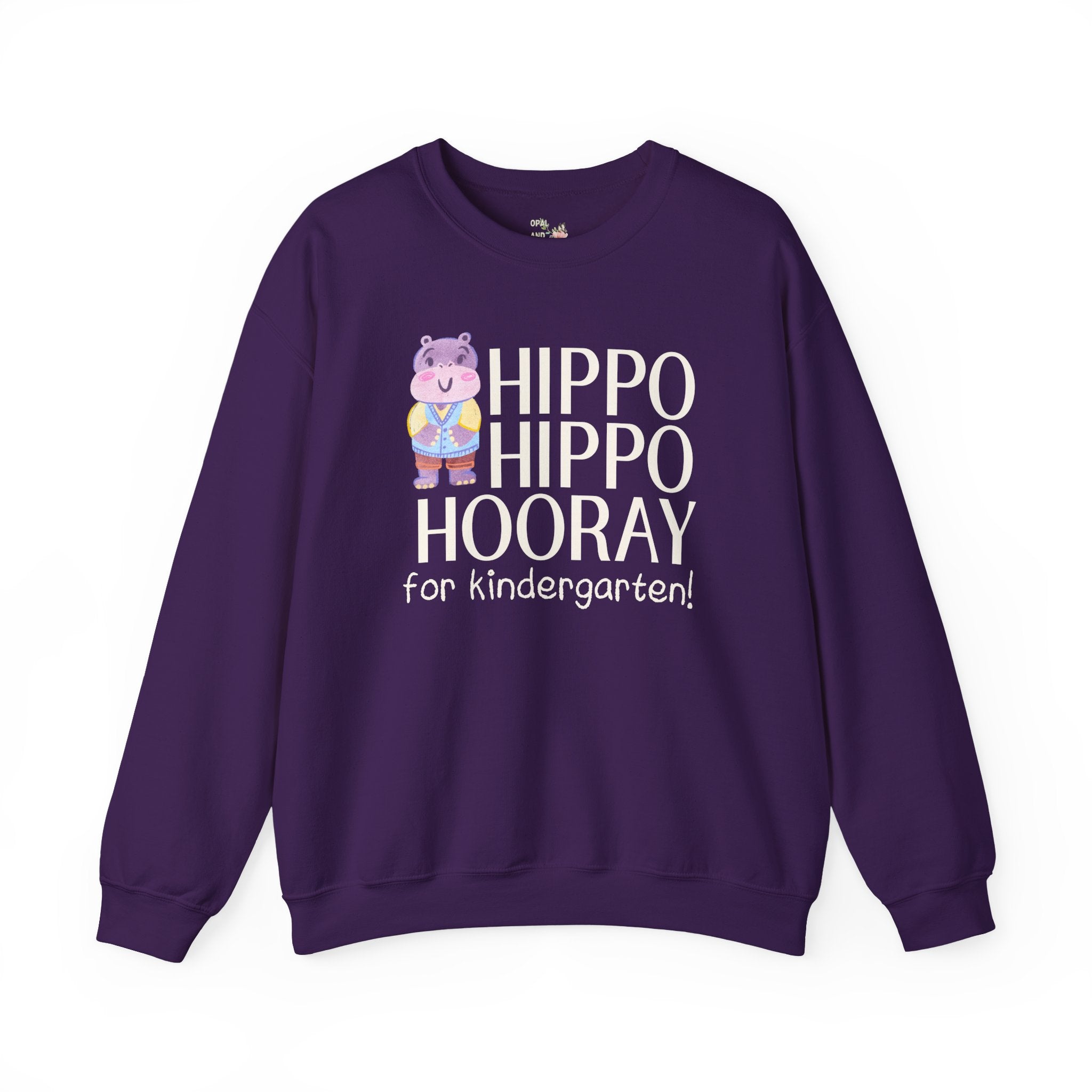 Kindergarten Teacher Sweatshirt with Adorable Retro Hippo, Funny Back to School Teacher Team Crewneck for Animal Lover, New Teacher Gift - Opal and June