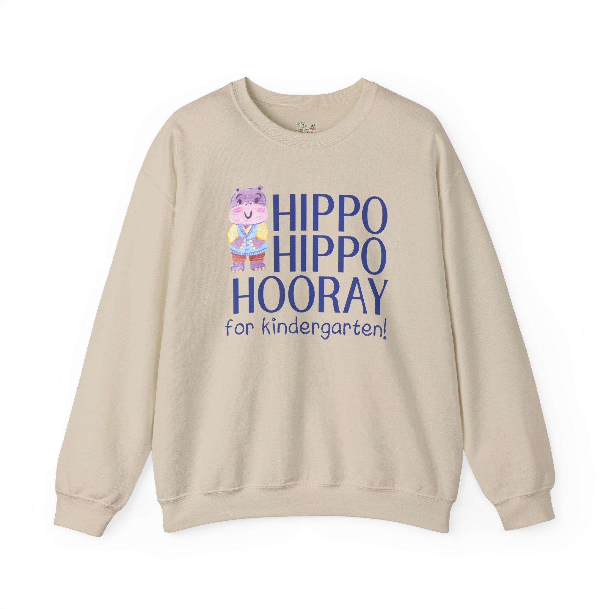 Kindergarten Teacher Sweatshirt with Adorable Retro Hippo, Funny Back to School Teacher Team Crewneck for Animal Lover, New Teacher Gift - Opal and June