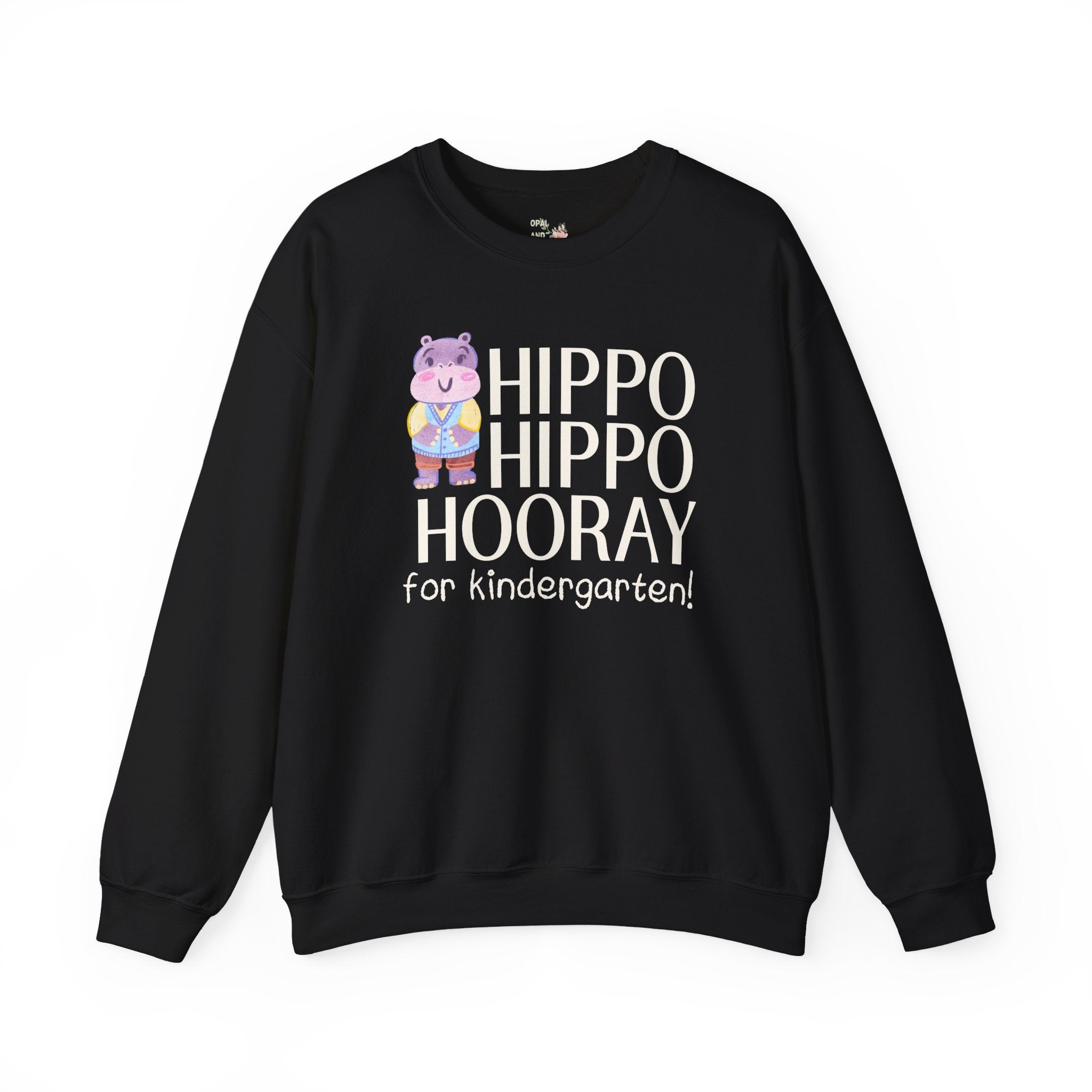 Kindergarten Teacher Sweatshirt with Adorable Retro Hippo, Funny Back to School Teacher Team Crewneck for Animal Lover, New Teacher Gift - Opal and June