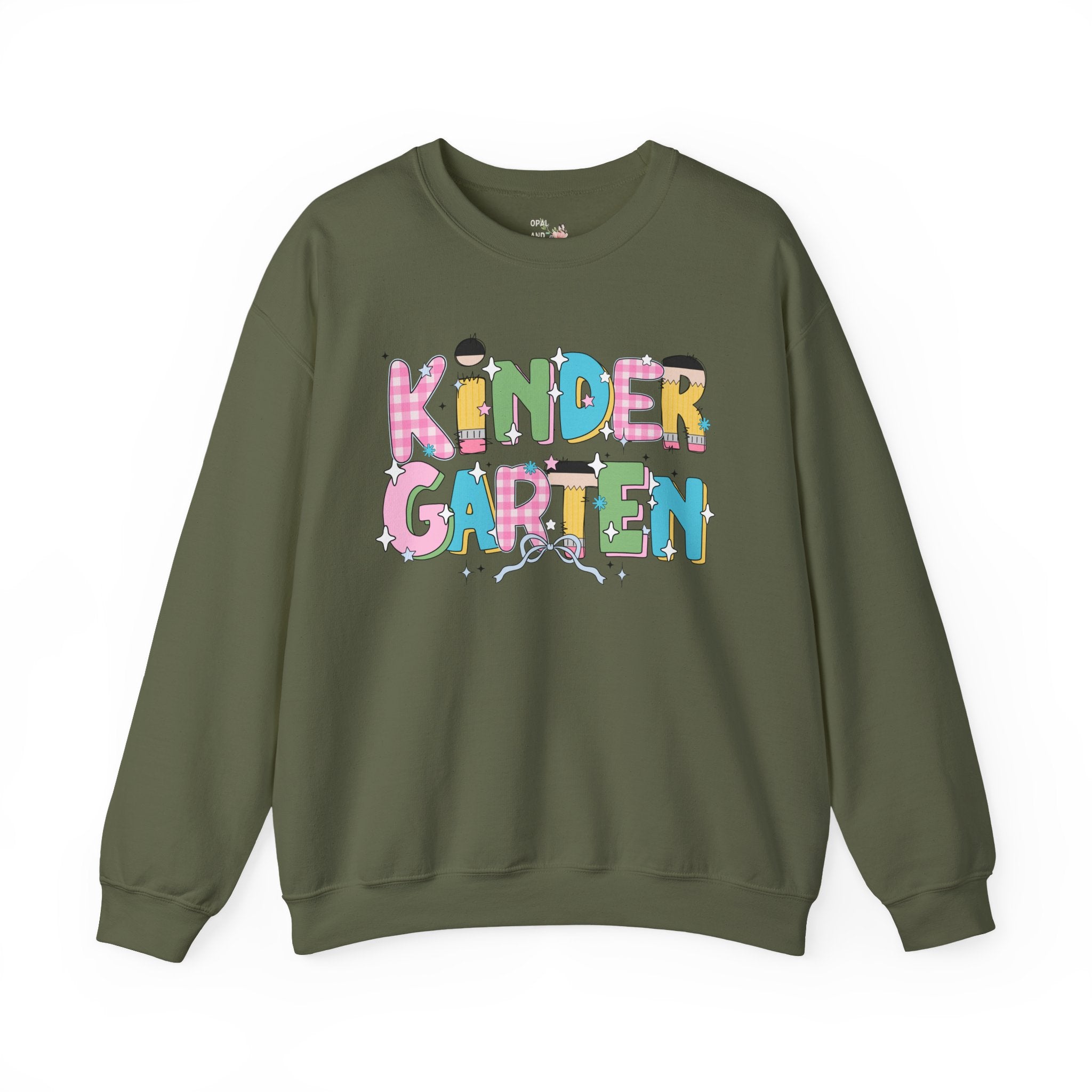 Kindergarten Teacher Sweatshirt with Bow and Adorable Early 2000s Style Doodles, Teacher Team Shirt, Back to School, First Day of School - Opal and June