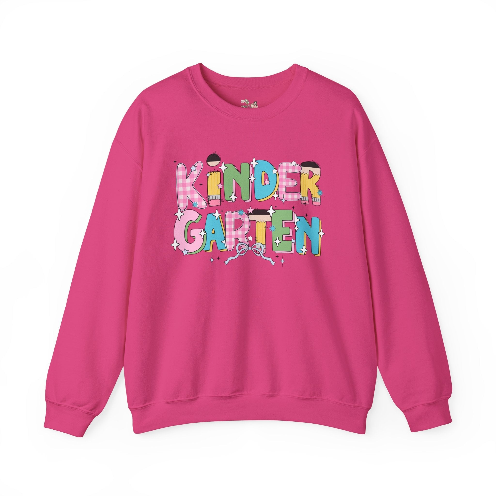 Kindergarten Teacher Sweatshirt with Bow and Adorable Early 2000s Style Doodles, Teacher Team Shirt, Back to School, First Day of School - Opal and June