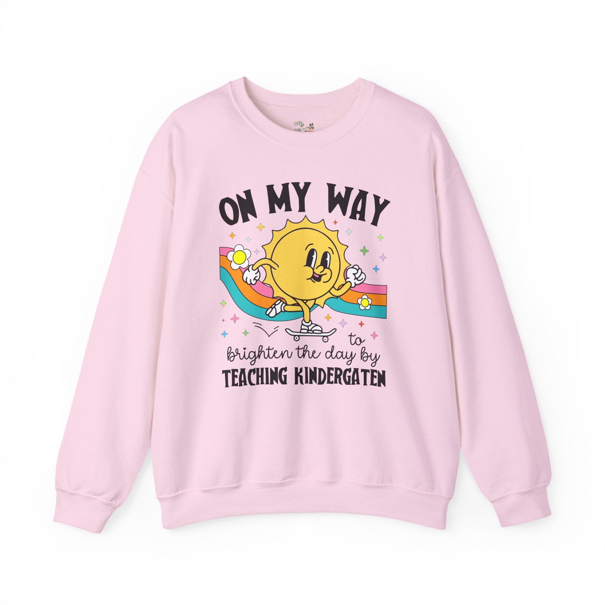 Kindergarten Teacher Sweatshirt with Sun on a Skateboard, Funny Kindergarten Crew Shirt, New Teaching Job Gift, Elementary Education Major - Opal and June