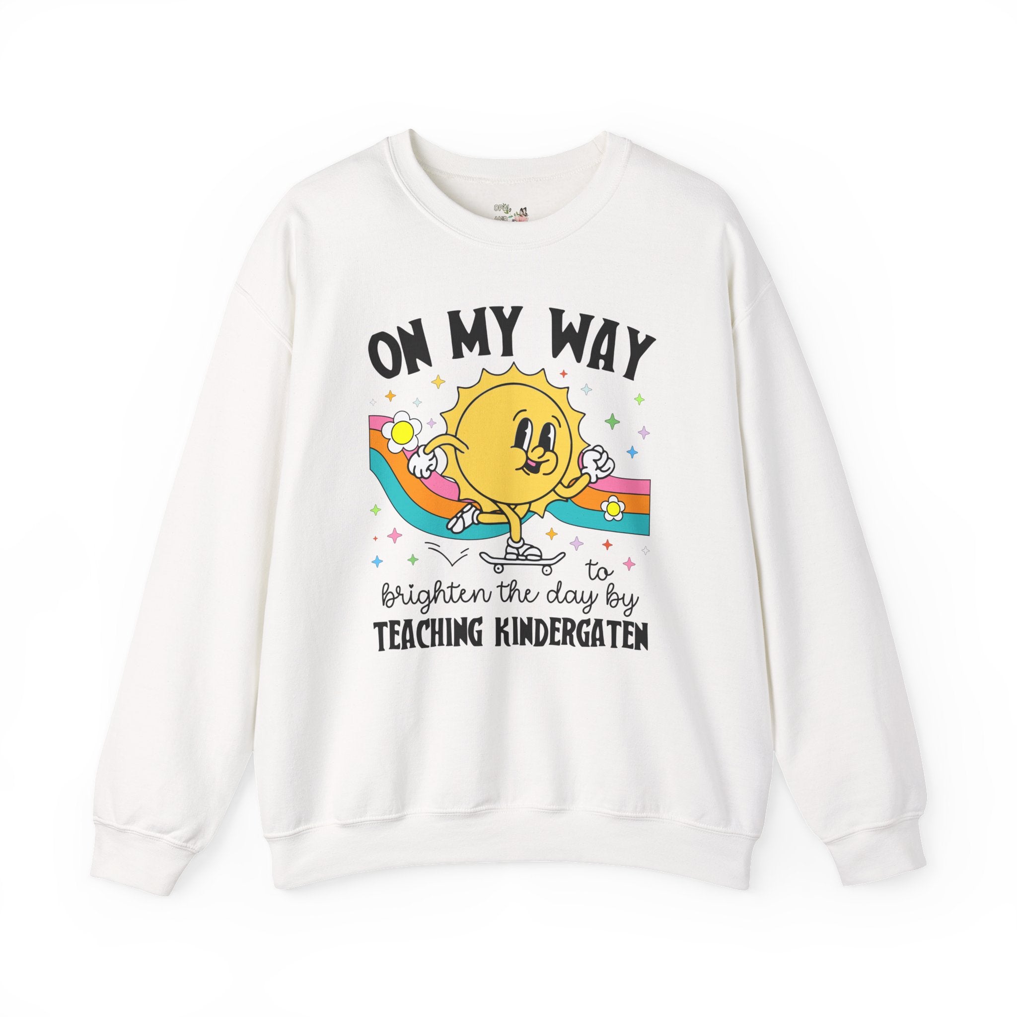 Kindergarten Teacher Sweatshirt with Sun on a Skateboard, Funny Kindergarten Crew Shirt, New Teaching Job Gift, Elementary Education Major - Opal and June
