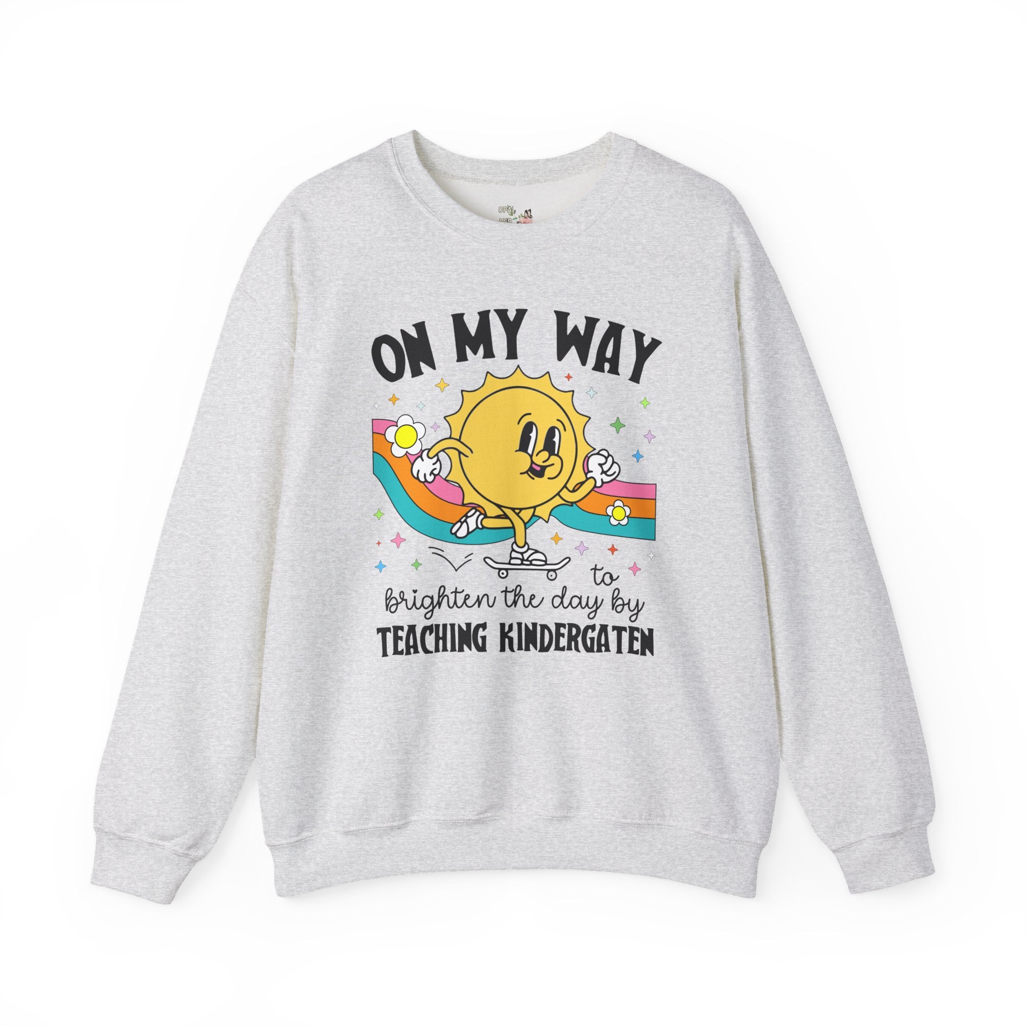 Kindergarten Teacher Sweatshirt with Sun on a Skateboard, Funny Kindergarten Crew Shirt, New Teaching Job Gift, Elementary Education Major - Opal and June