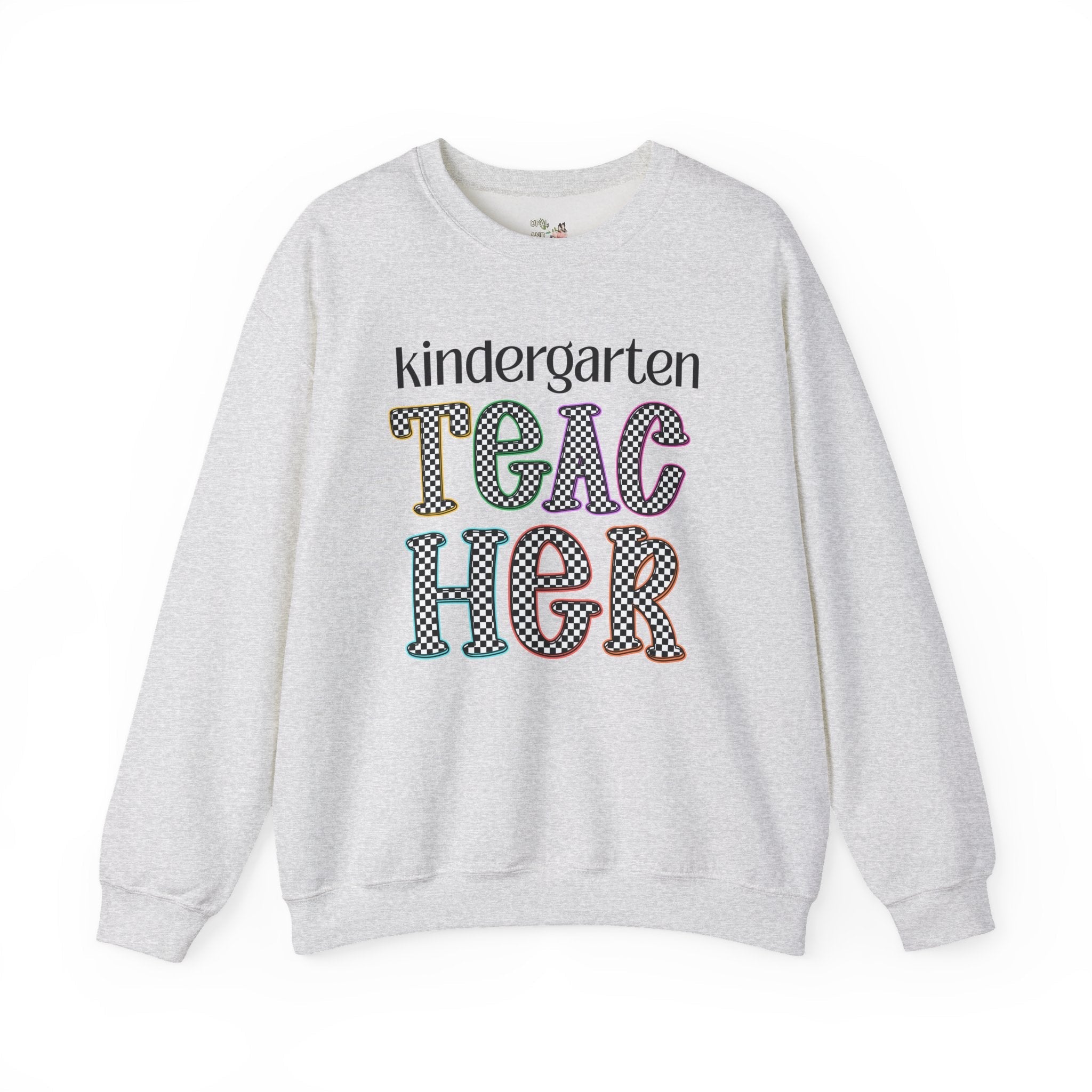 Kindergarten Teacher Team Sweatshirt for Back to School, Cute First Day of School Teacher Shirt with Retro Groovy Vibe, Matching Teacher Tee - Opal and June