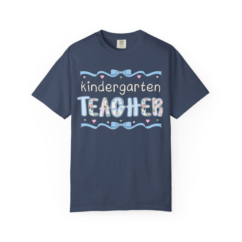 Kindergarten Teacher Tee Shirt for Back to School, Cute First Day of School Teacher T-Shirt with Bow, Boho 90s Aesthetic Teacher Team Tee - Opal and June