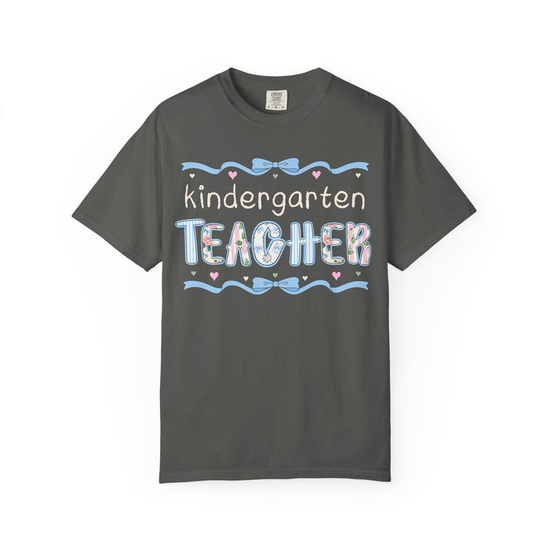 Kindergarten Teacher Tee Shirt for Back to School, Cute First Day of School Teacher T-Shirt with Bow, Boho 90s Aesthetic Teacher Team Tee - Opal and June