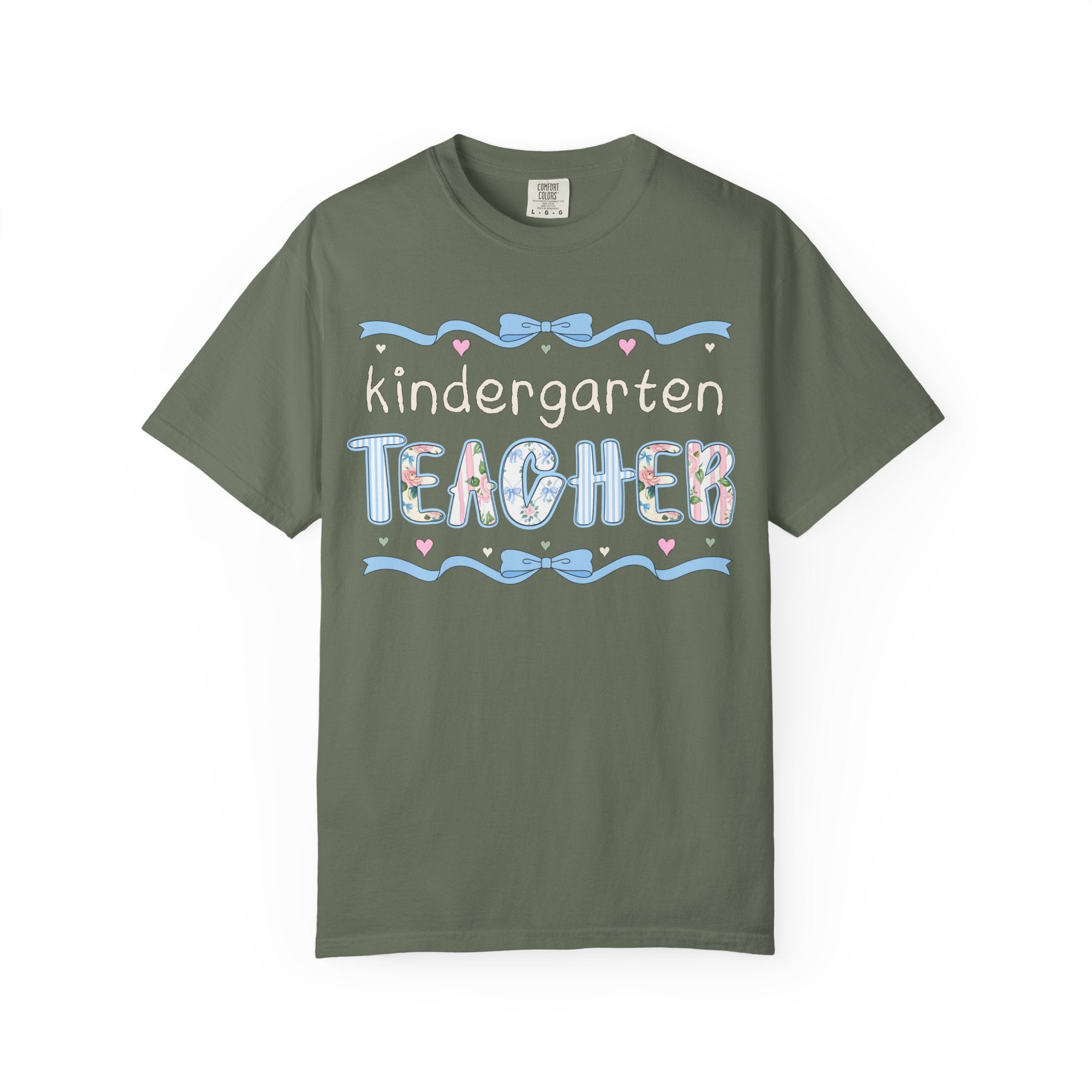 Kindergarten Teacher Tee Shirt for Back to School, Cute First Day of School Teacher T-Shirt with Bow, Boho 90s Aesthetic Teacher Team Tee - Opal and June