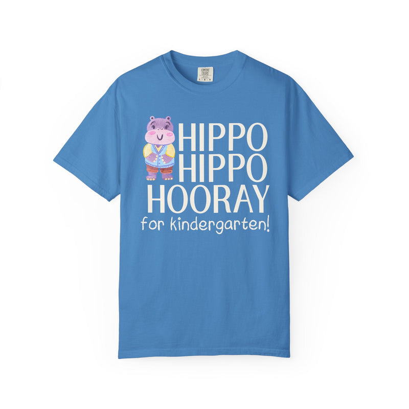 Kindergarten Teacher Tee Shirt with Adorable Retro Hippo, Funny Back to School Teacher Team T-Shirt for Animal Lover, New Teacher Gift - Opal and June