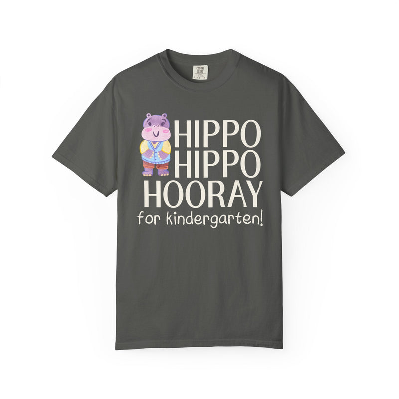 Kindergarten Teacher Tee Shirt with Adorable Retro Hippo, Funny Back to School Teacher Team T-Shirt for Animal Lover, New Teacher Gift - Opal and June