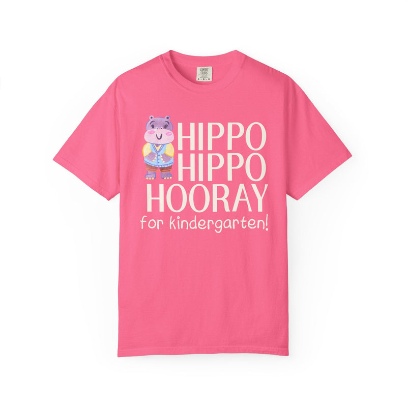 Kindergarten Teacher Tee Shirt with Adorable Retro Hippo, Funny Back to School Teacher Team T-Shirt for Animal Lover, New Teacher Gift - Opal and June