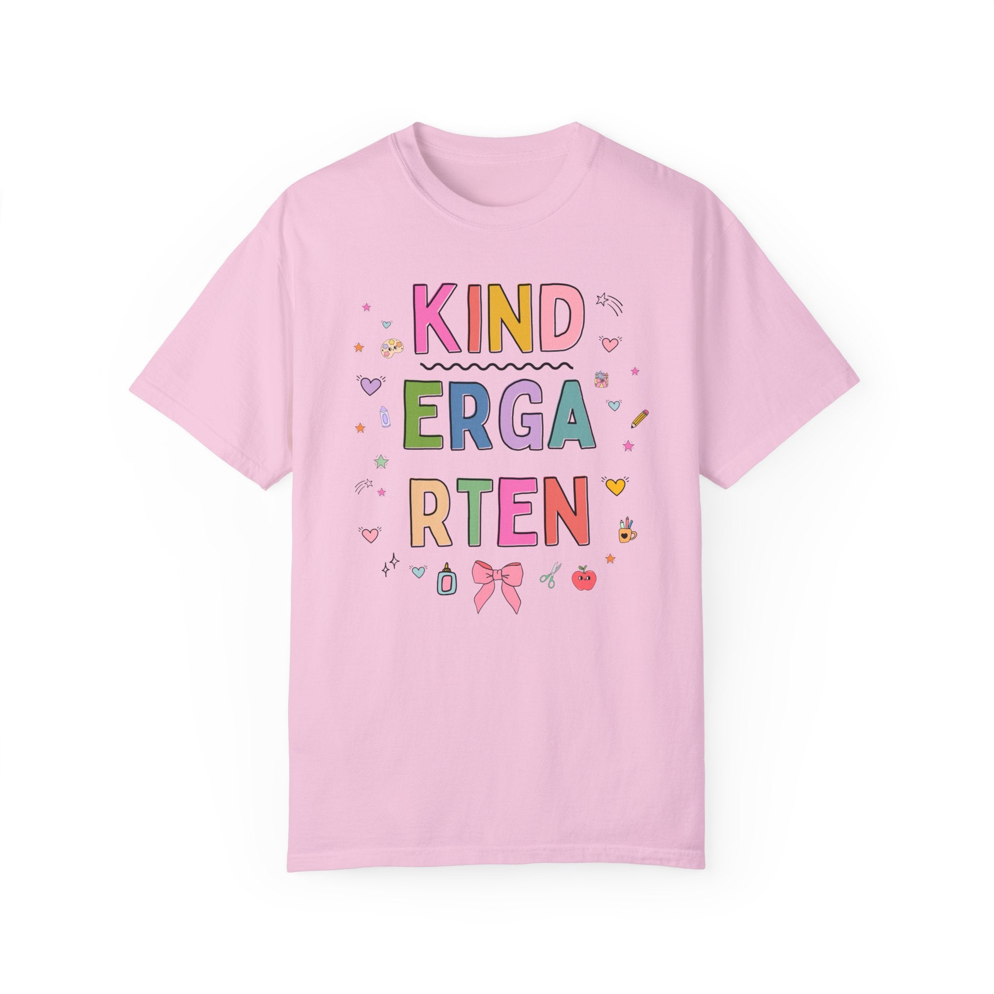 Kindergarten Teacher Tee Shirt with Cute 90s Aesthetic Doodles, Colorful Matching Teacher T-Shirt for Kindergarten Crew, New Teacher Present - Opal and June