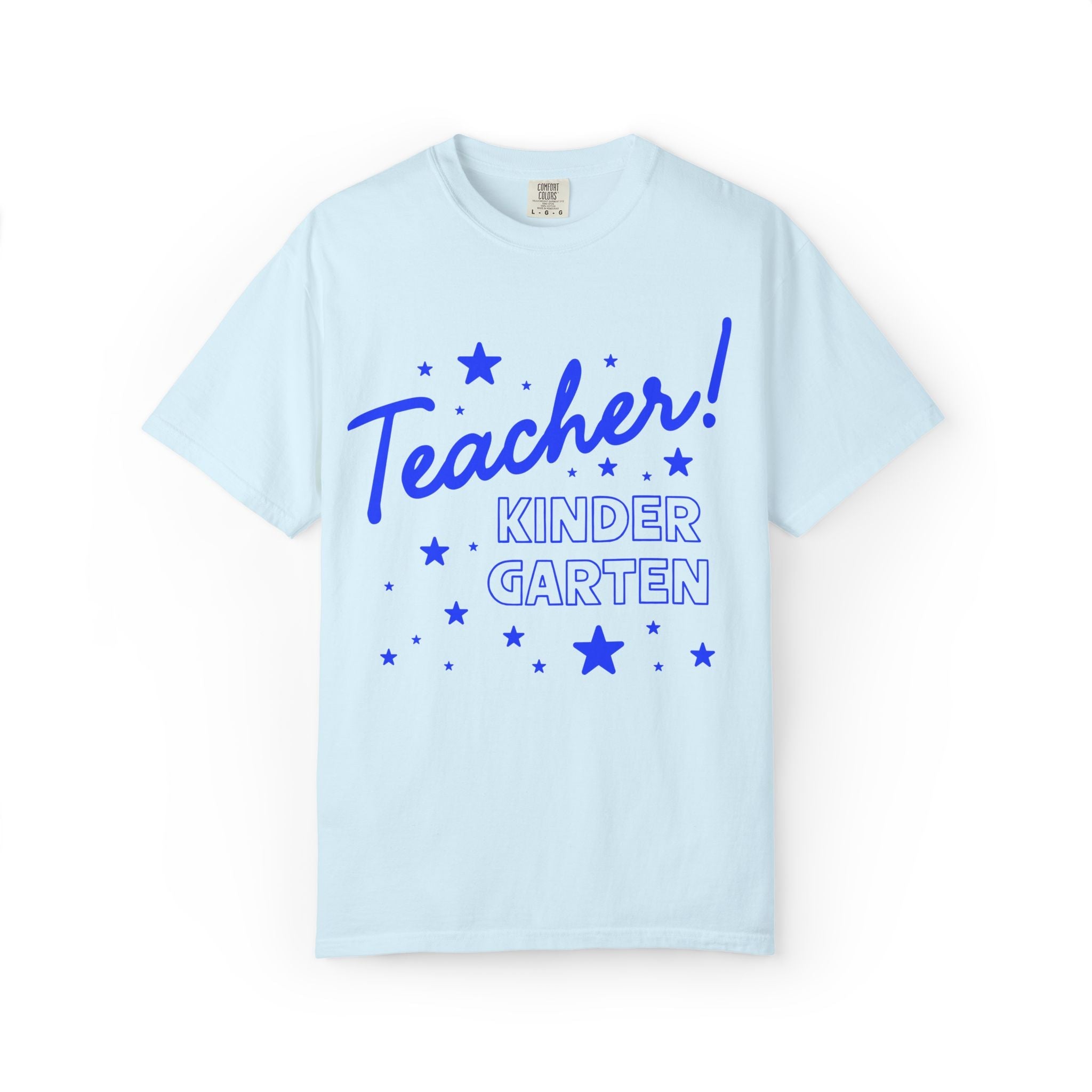 Kindergarten Teacher Tee Shirt with Stars: Cute Matching Teacher T-Shirt for Back to School or Meet the Teacher Night, Kindergarten Crew - Opal and June