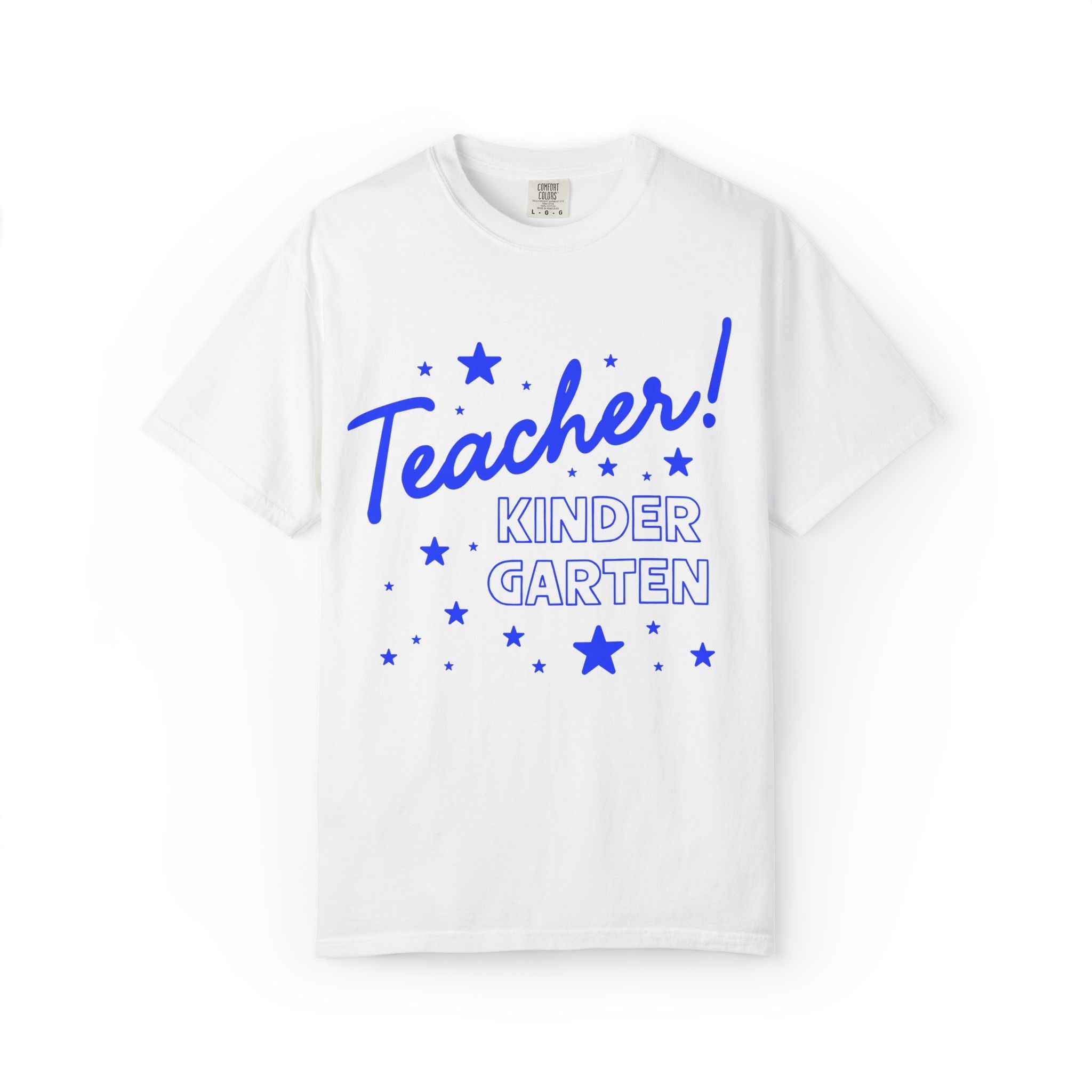 Kindergarten Teacher Tee Shirt with Stars: Cute Matching Teacher T-Shirt for Back to School or Meet the Teacher Night, Kindergarten Crew - Opal and June