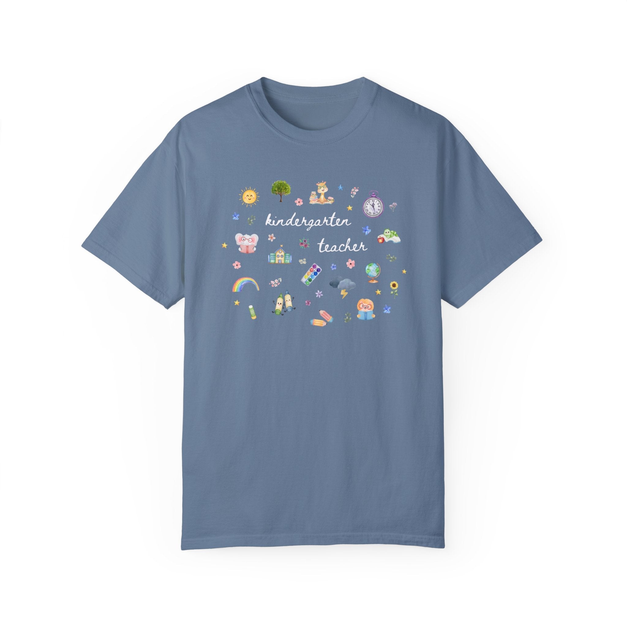 Kindergarten Teacher Tee Shirt with Watercolor Flowers, Cute Book Lover Kindergarten Assistant T-Shirt, Elementary Education Graduation Gift - Opal and June