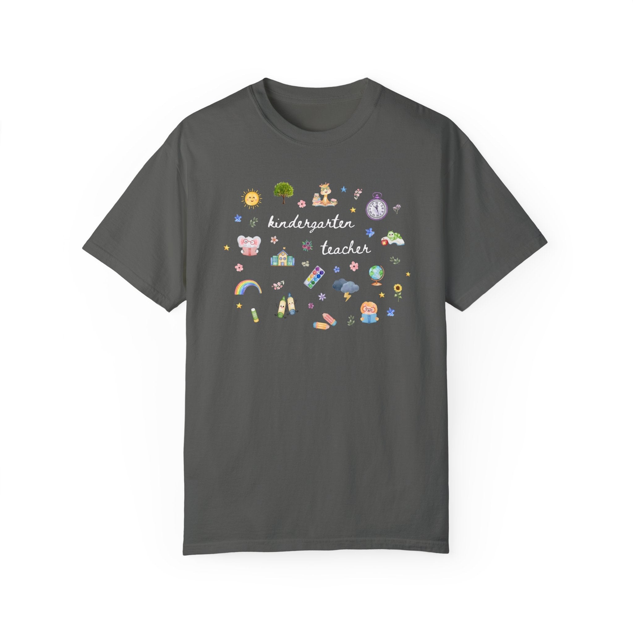 Kindergarten Teacher Tee Shirt with Watercolor Flowers, Cute Book Lover Kindergarten Assistant T-Shirt, Elementary Education Graduation Gift - Opal and June