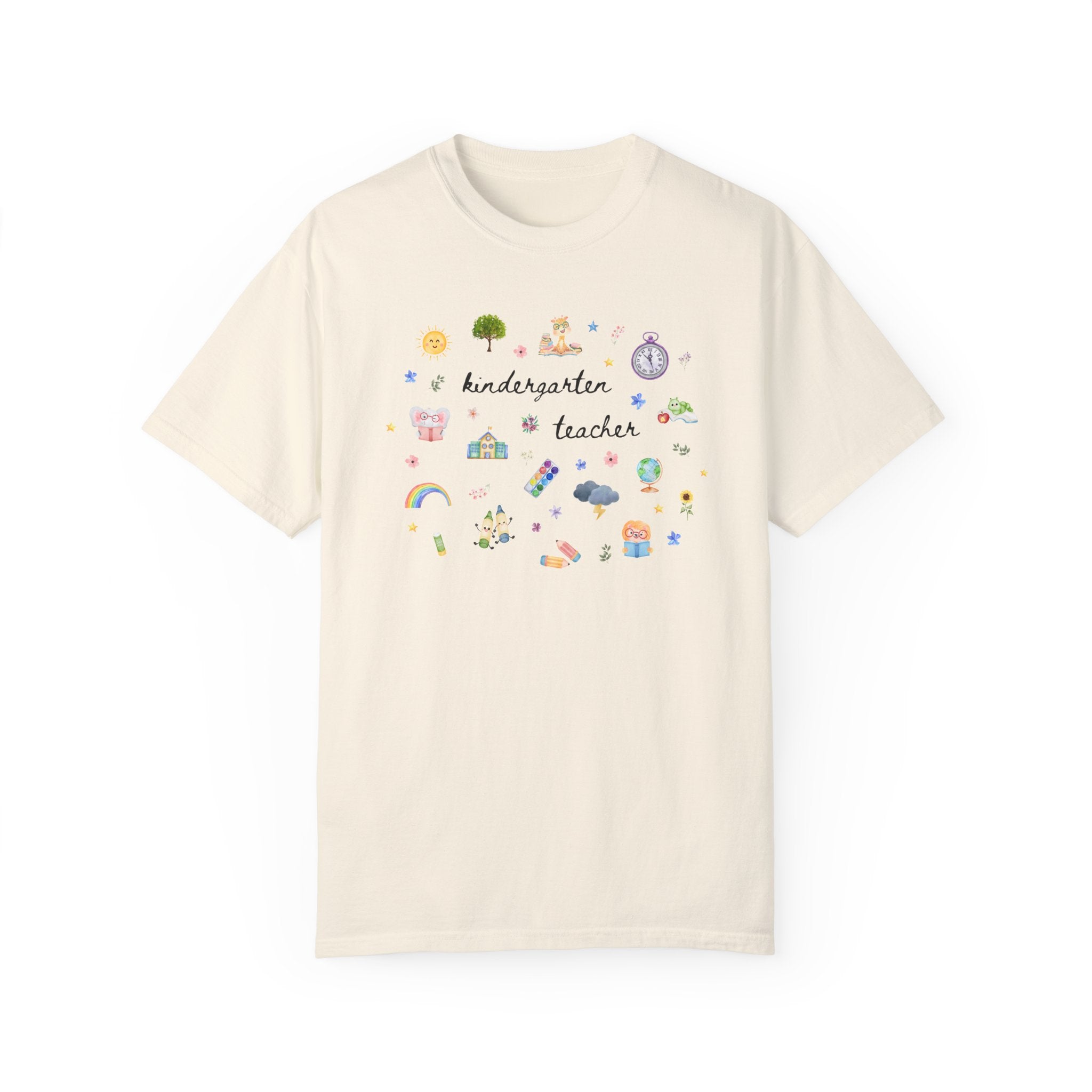 Kindergarten Teacher Tee Shirt with Watercolor Flowers, Cute Book Lover Kindergarten Assistant T-Shirt, Elementary Education Graduation Gift - Opal and June
