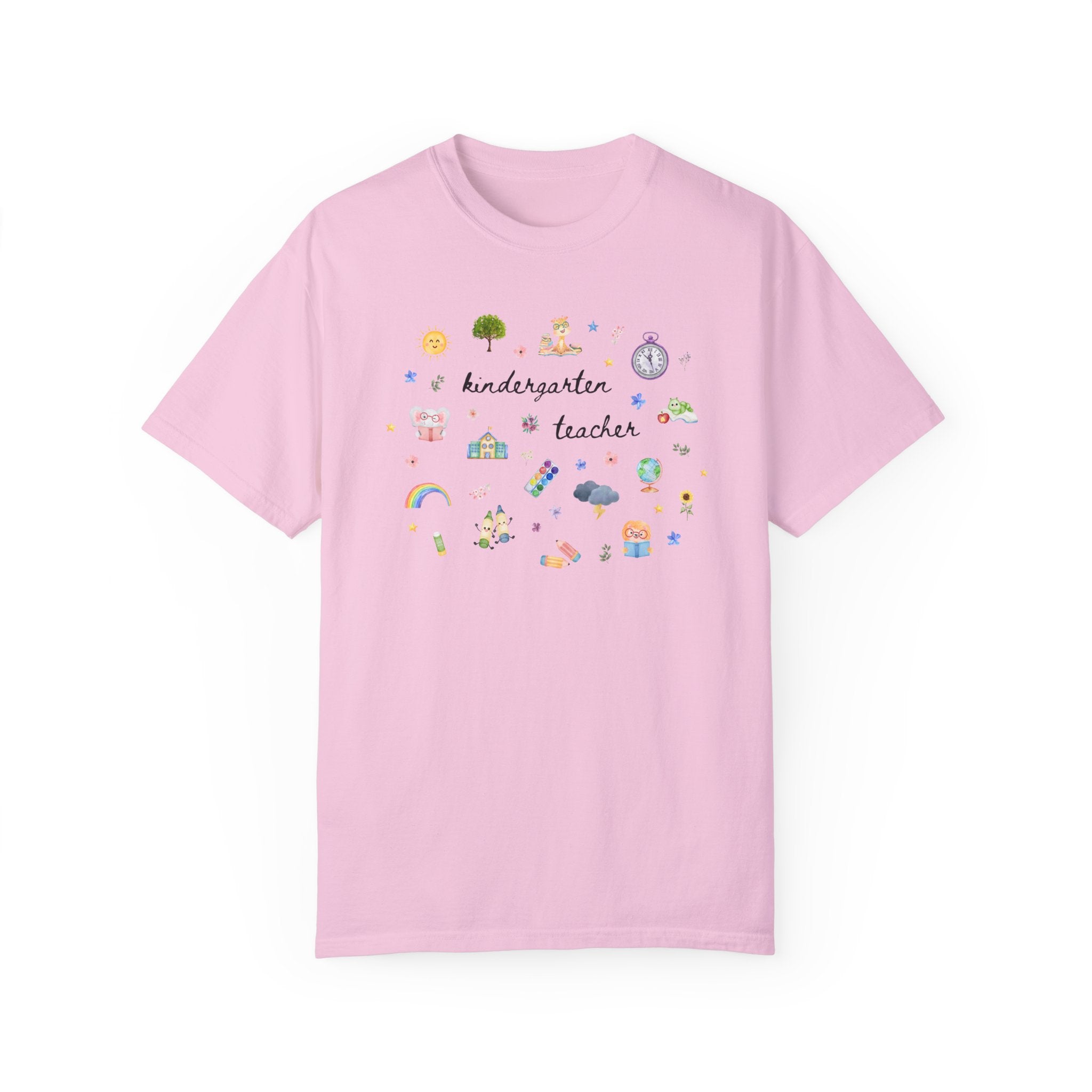 Kindergarten Teacher Tee Shirt with Watercolor Flowers, Cute Book Lover Kindergarten Assistant T-Shirt, Elementary Education Graduation Gift - Opal and June