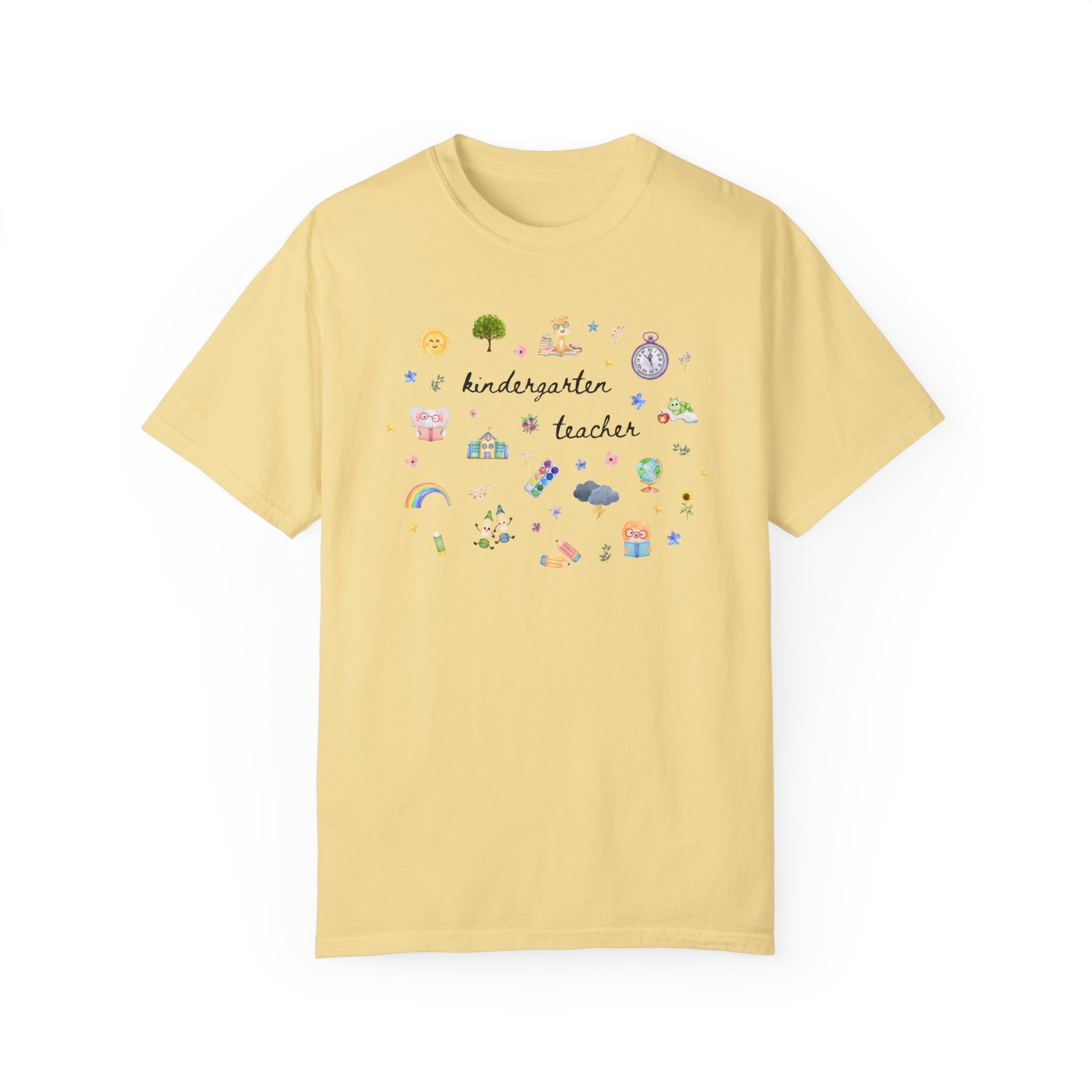 Kindergarten Teacher Tee Shirt with Watercolor Flowers, Cute Book Lover Kindergarten Assistant T-Shirt, Elementary Education Graduation Gift - Opal and June