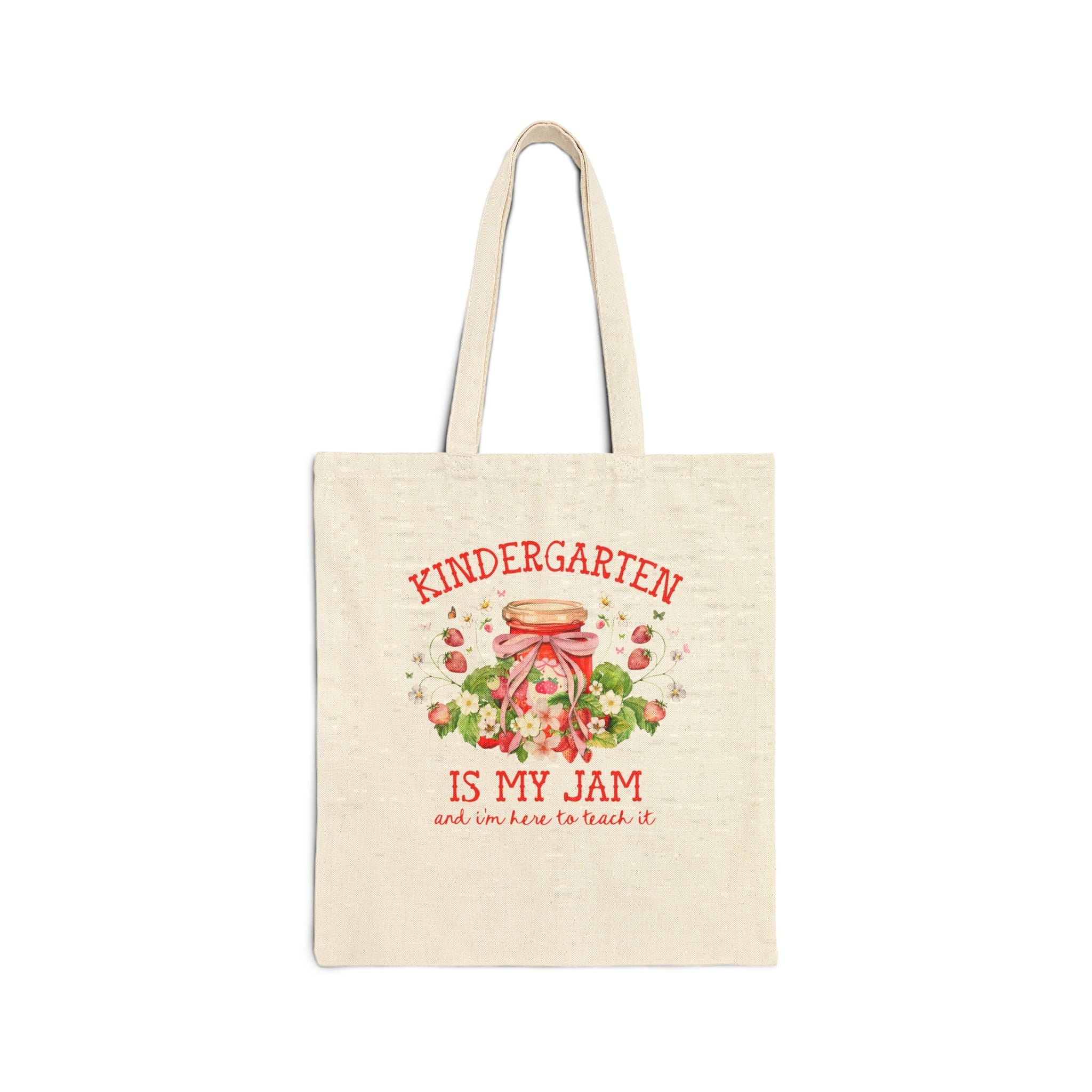 Kindergarten Teacher Tote Bag with Strawberries: Kindergarten is My Jam, Back to School or Meet the Teacher Tote Bag for Kindergarten Crew - Opal and June