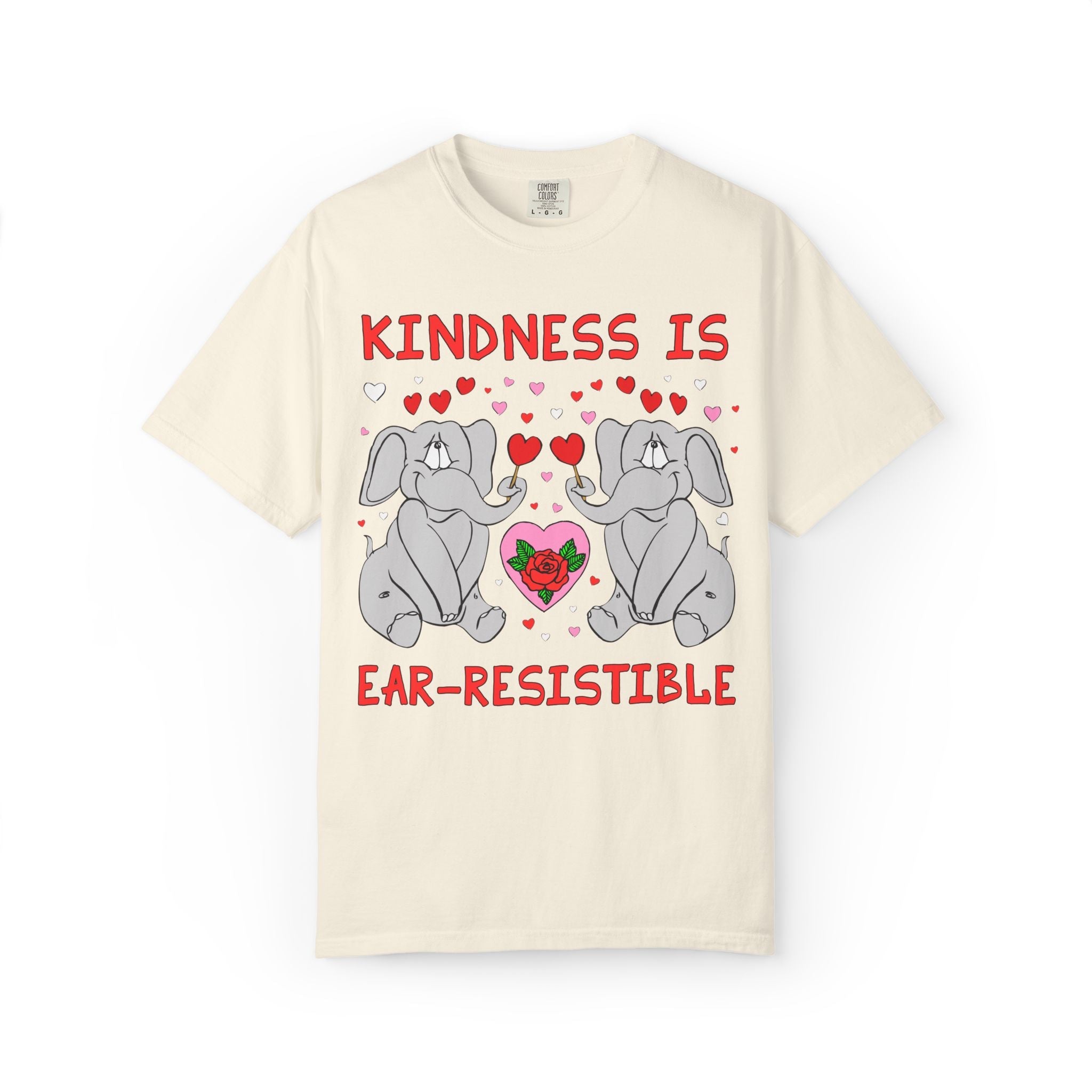 Kindness is Ear-Resistible! Valentine's Day Teacher Tee: Funny Animal Lover T-Shirt with Elephant and Hearts, Cute Matching Teacher Tee - Opal and June