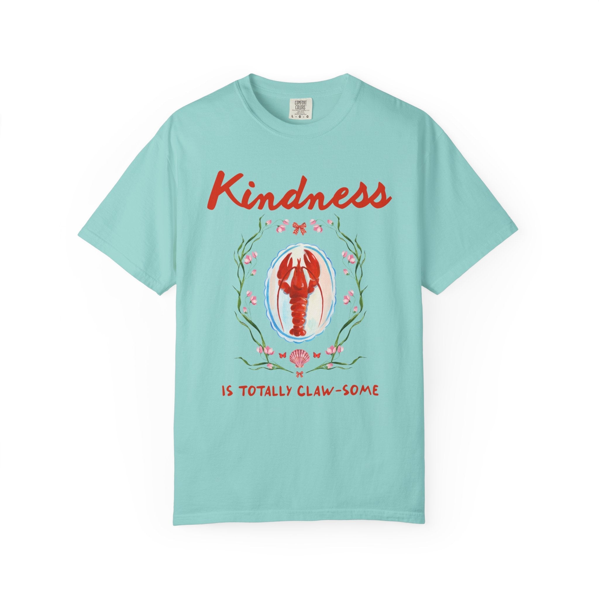 Kindness is Totally Clawsome: Lobster Teacher Tee Shirt with Flowers, Funny and Colorful Maximalist 90s Aesthetic Back to School T-Shirt - Opal and June
