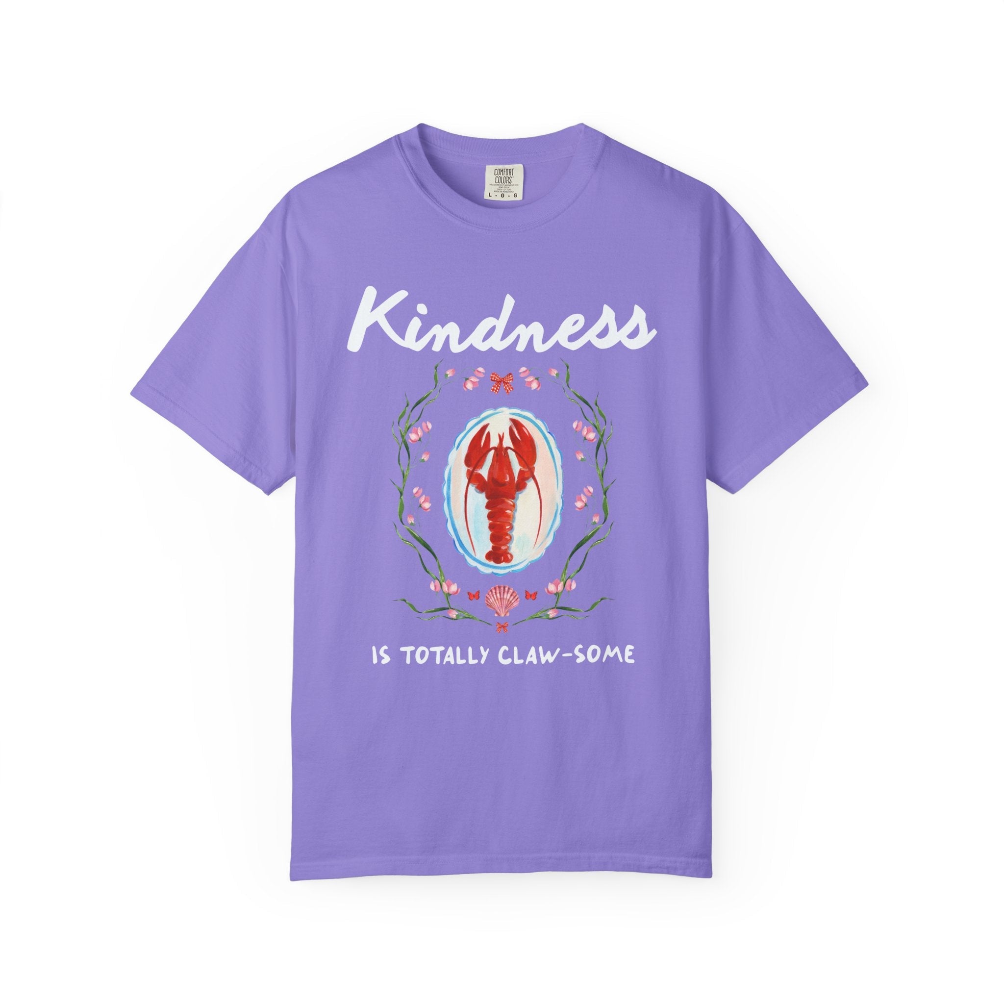 Kindness is Totally Clawsome: Lobster Teacher Tee Shirt with Flowers, Funny and Colorful Maximalist 90s Aesthetic Back to School T-Shirt - Opal and June