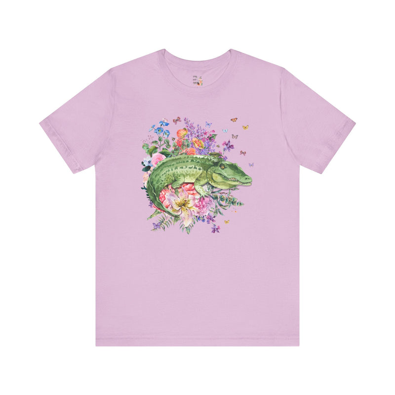 Kitschy Style Shirt for Animal Lover: Floral Alligator | Funny Cottagecore Crocodile Shirt for Outdoor Enthusiast, Flowers and Butterflies - Opal and June