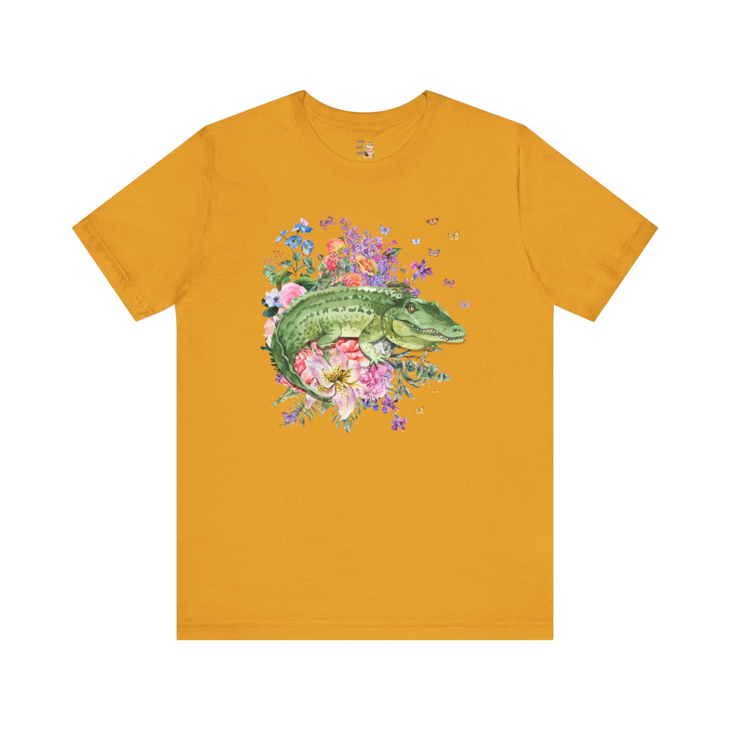 Kitschy Style Shirt for Animal Lover: Floral Alligator | Funny Cottagecore Crocodile Shirt for Outdoor Enthusiast, Flowers and Butterflies - Opal and June