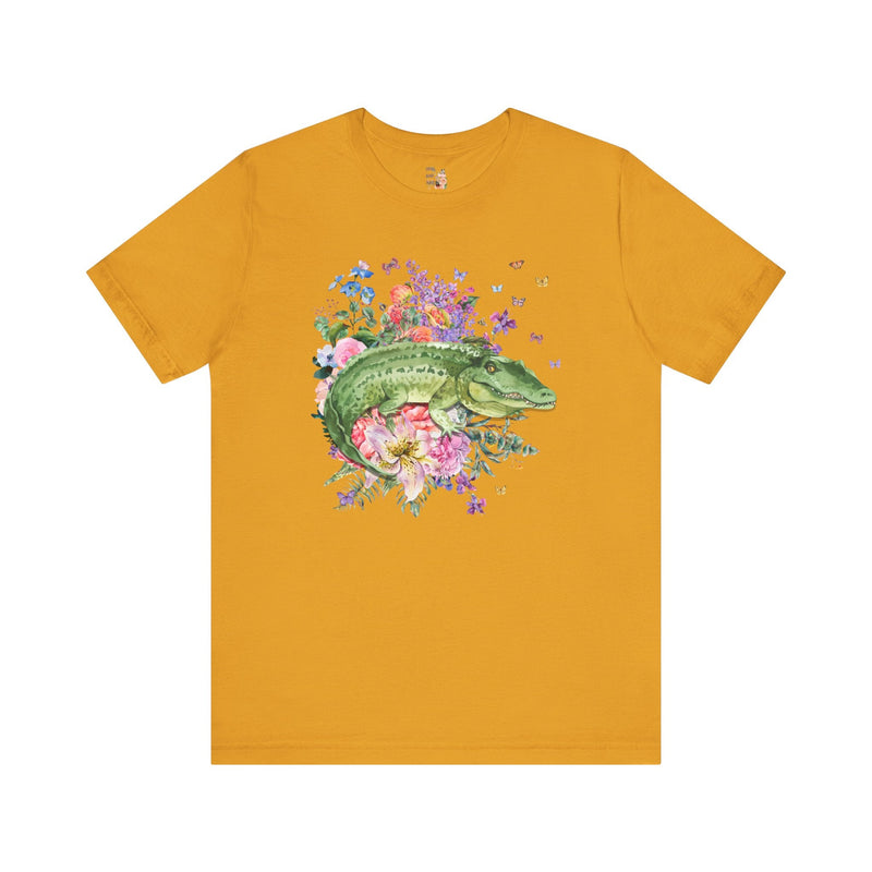 Kitschy Style Shirt for Animal Lover: Floral Alligator | Funny Cottagecore Crocodile Shirt for Outdoor Enthusiast, Flowers and Butterflies - Opal and June