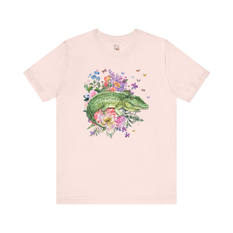 Kitschy Style Shirt for Animal Lover: Floral Alligator | Funny Cottagecore Crocodile Shirt for Outdoor Enthusiast, Flowers and Butterflies - Opal and June