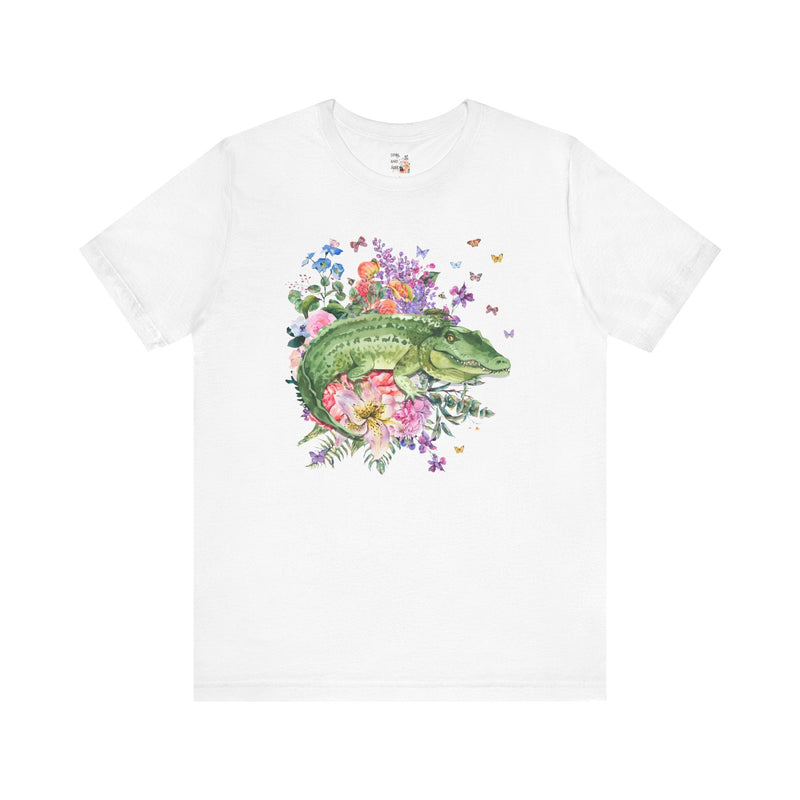 Kitschy Style Shirt for Animal Lover: Floral Alligator | Funny Cottagecore Crocodile Shirt for Outdoor Enthusiast, Flowers and Butterflies - Opal and June
