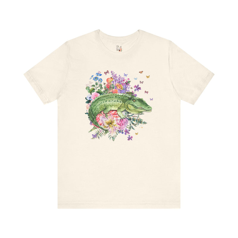 Kitschy Style Shirt for Animal Lover: Floral Alligator | Funny Cottagecore Crocodile Shirt for Outdoor Enthusiast, Flowers and Butterflies - Opal and June