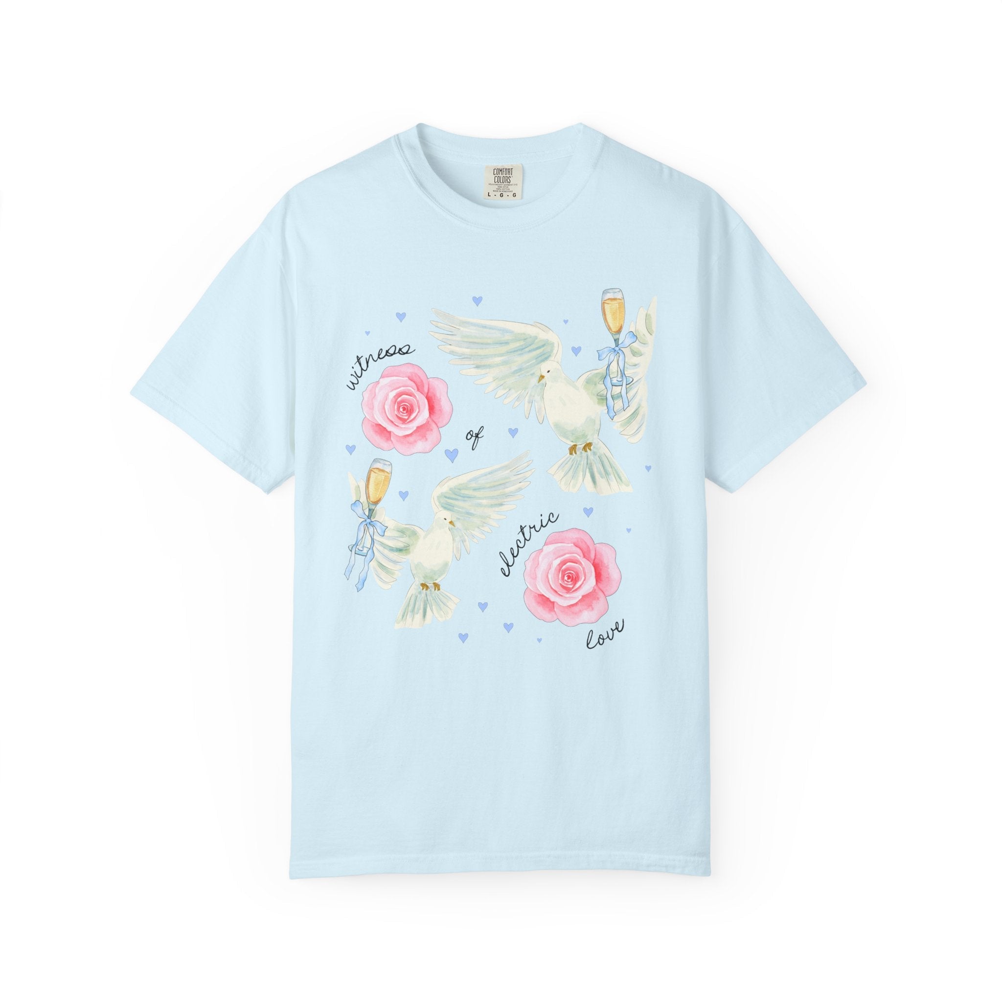 Kitschy Wedding Weekend Tee Shirt for Bachelorette Party, Matching Bride and Bridesmaids T-Shirt with Doves and Flowers: Struck By Love - Opal and June