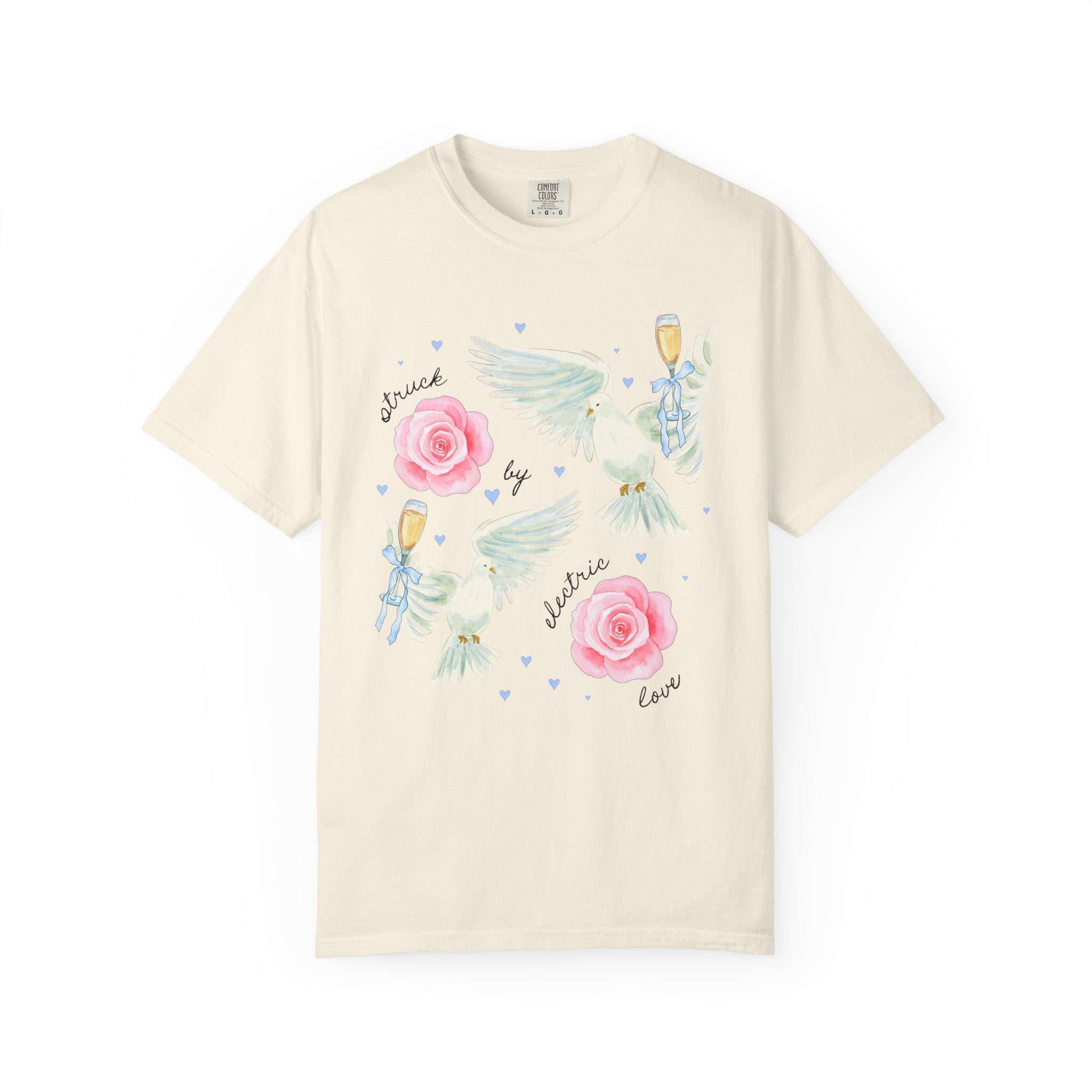 Kitschy Wedding Weekend Tee Shirt for Bachelorette Party, Matching Bride and Bridesmaids T-Shirt with Doves and Flowers: Struck By Love - Opal and June