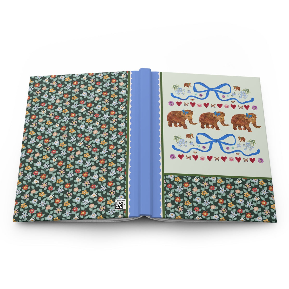 Kitschy Wooly Mammoth Notebook with Hearts and Bows, Cute Paleontologist or Geneticist Notebook, Animal Lover or Evolutionary Scientist Gift - Opal and June