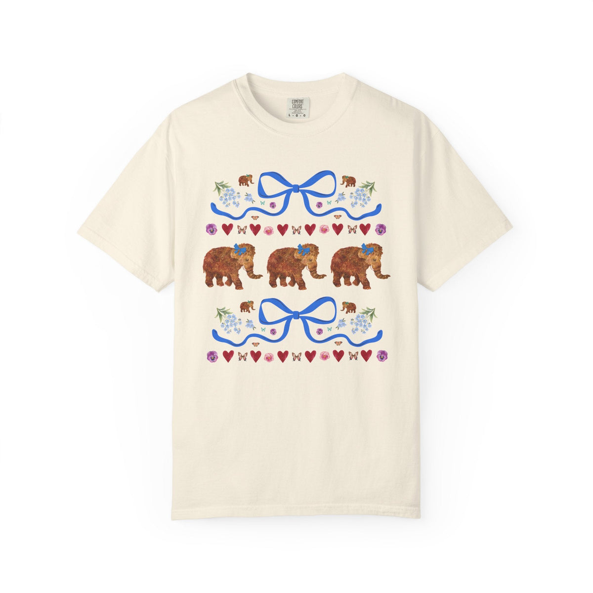 Kitschy Wooly Mammoth Tee Shirt with Hearts and Bows - Opal and June