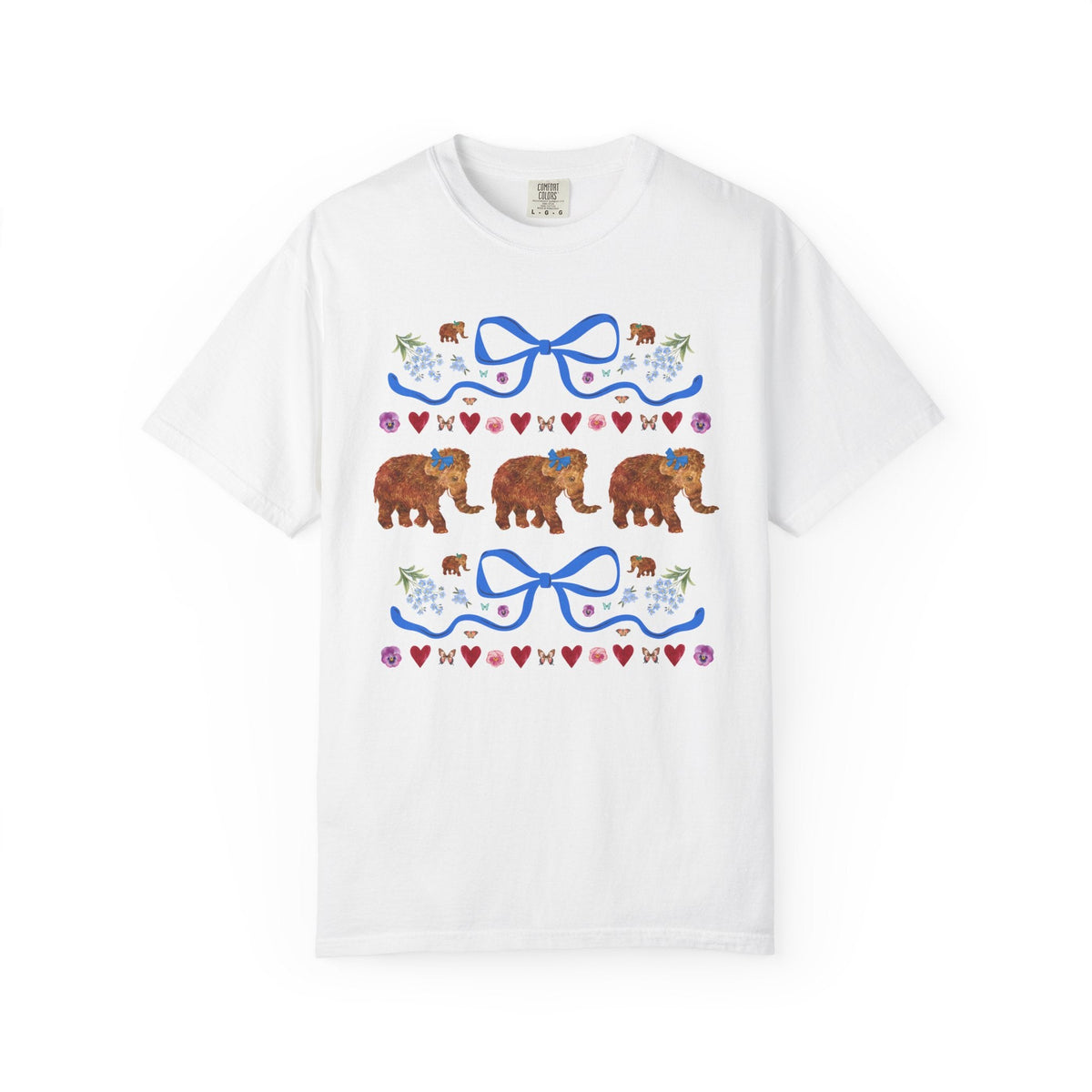 Kitschy Wooly Mammoth Tee Shirt with Hearts and Bows - Opal and June