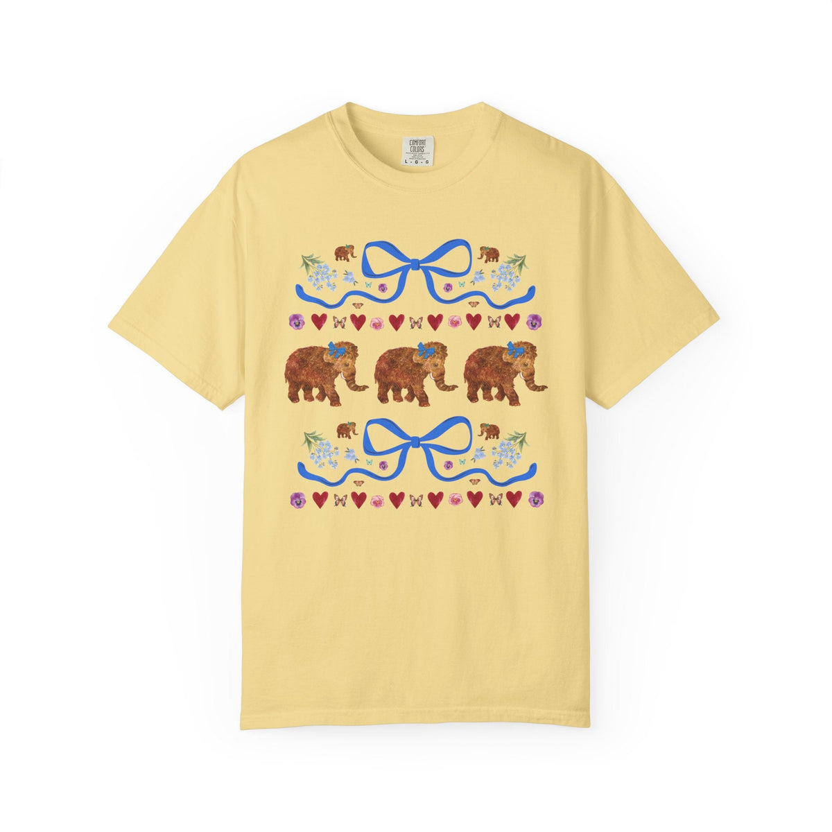 Kitschy Wooly Mammoth Tee Shirt with Hearts and Bows - Opal and June