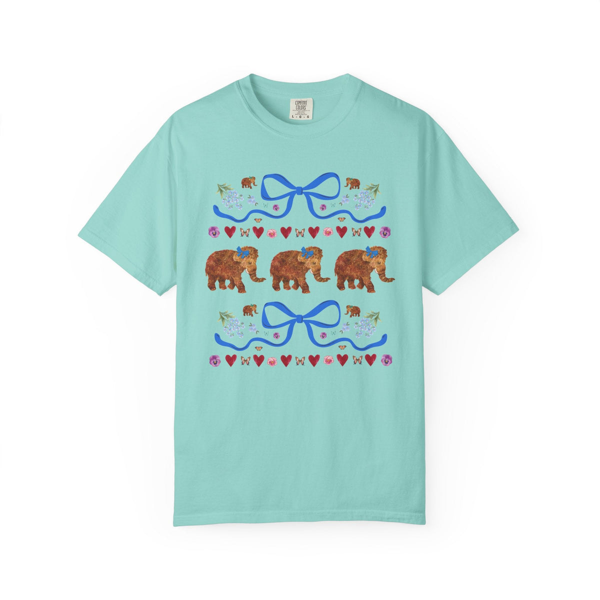 Kitschy Wooly Mammoth Tee Shirt with Hearts and Bows - Opal and June