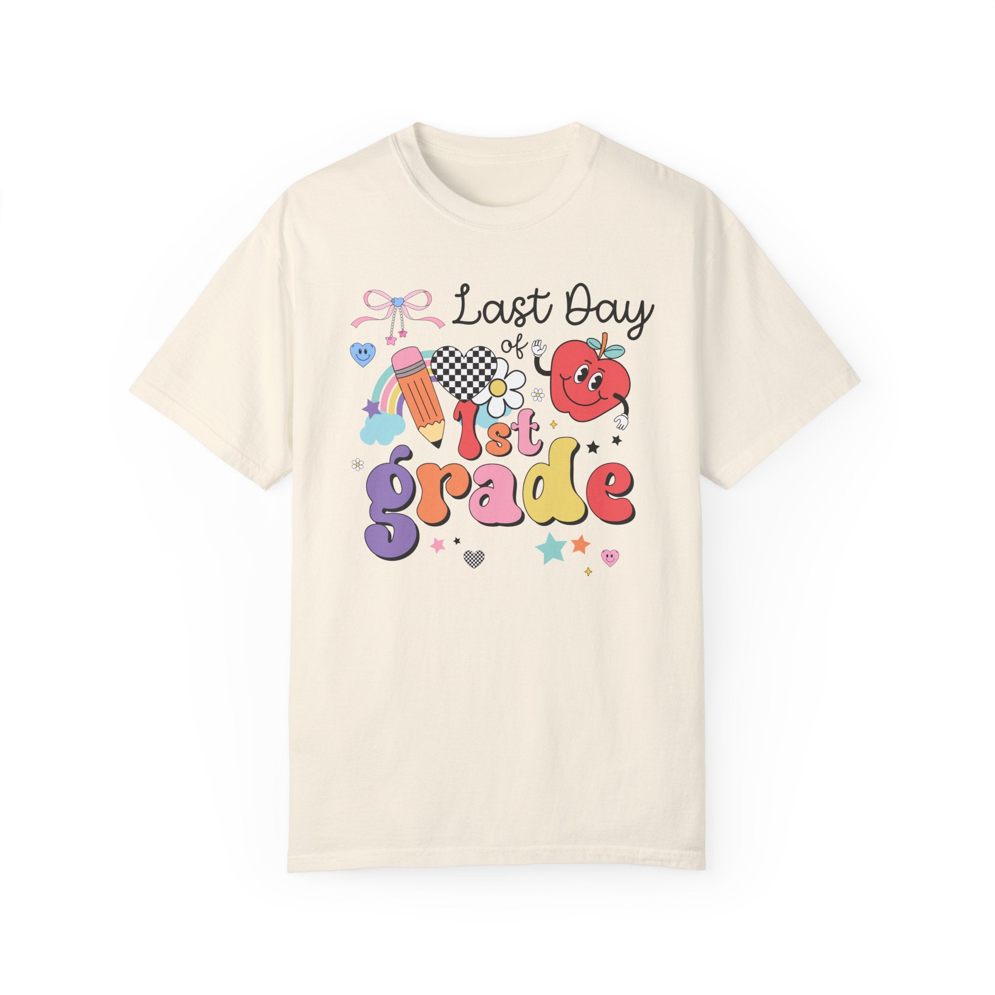 Last Day of First Grade T-Shirt for First Grade Teacher, Teaching Assistant Cute Retro Aesthetic End of School Year Matching Teacher Shirt - Opal and June