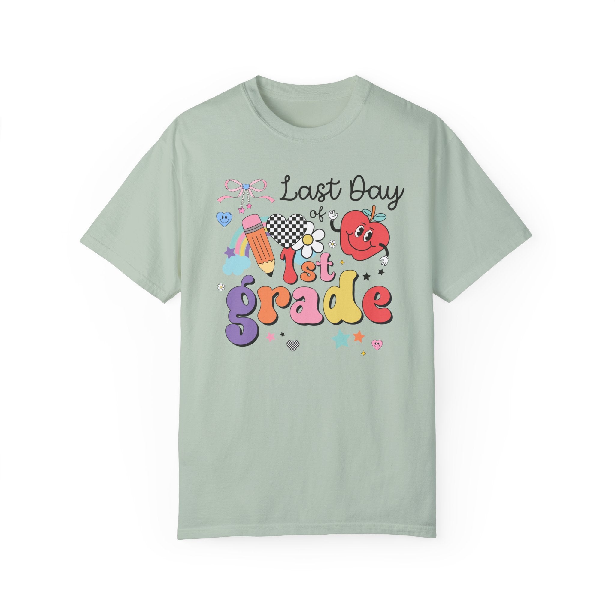 Last Day of First Grade T-Shirt for First Grade Teacher, Teaching Assistant Cute Retro Aesthetic End of School Year Matching Teacher Shirt - Opal and June