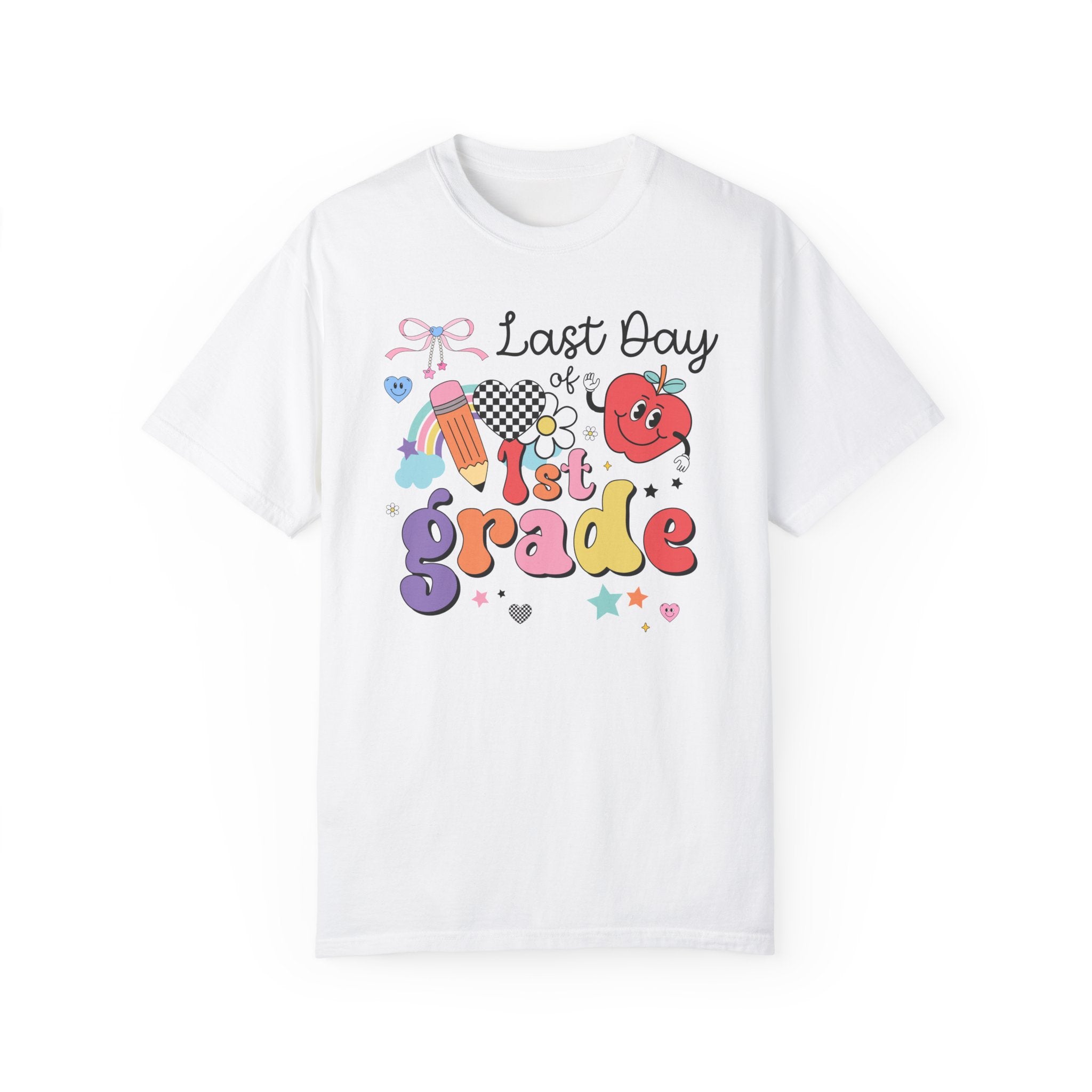 Last Day of First Grade T-Shirt for First Grade Teacher, Teaching Assistant Cute Retro Aesthetic End of School Year Matching Teacher Shirt - Opal and June
