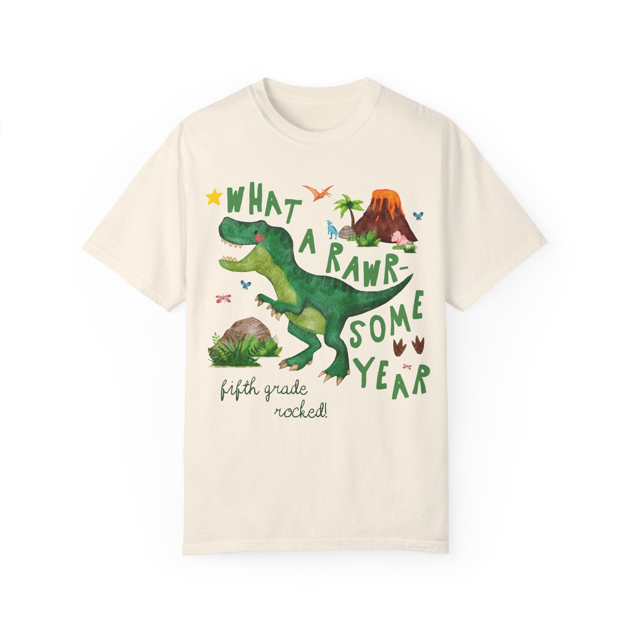 Last Day of School Fifth Grade Teacher Tee Shirt with Dinosaur: What a Rawr - Some Year! Funny Saying Class Dismissed Tee, Fifth Grade Crew - Opal and June