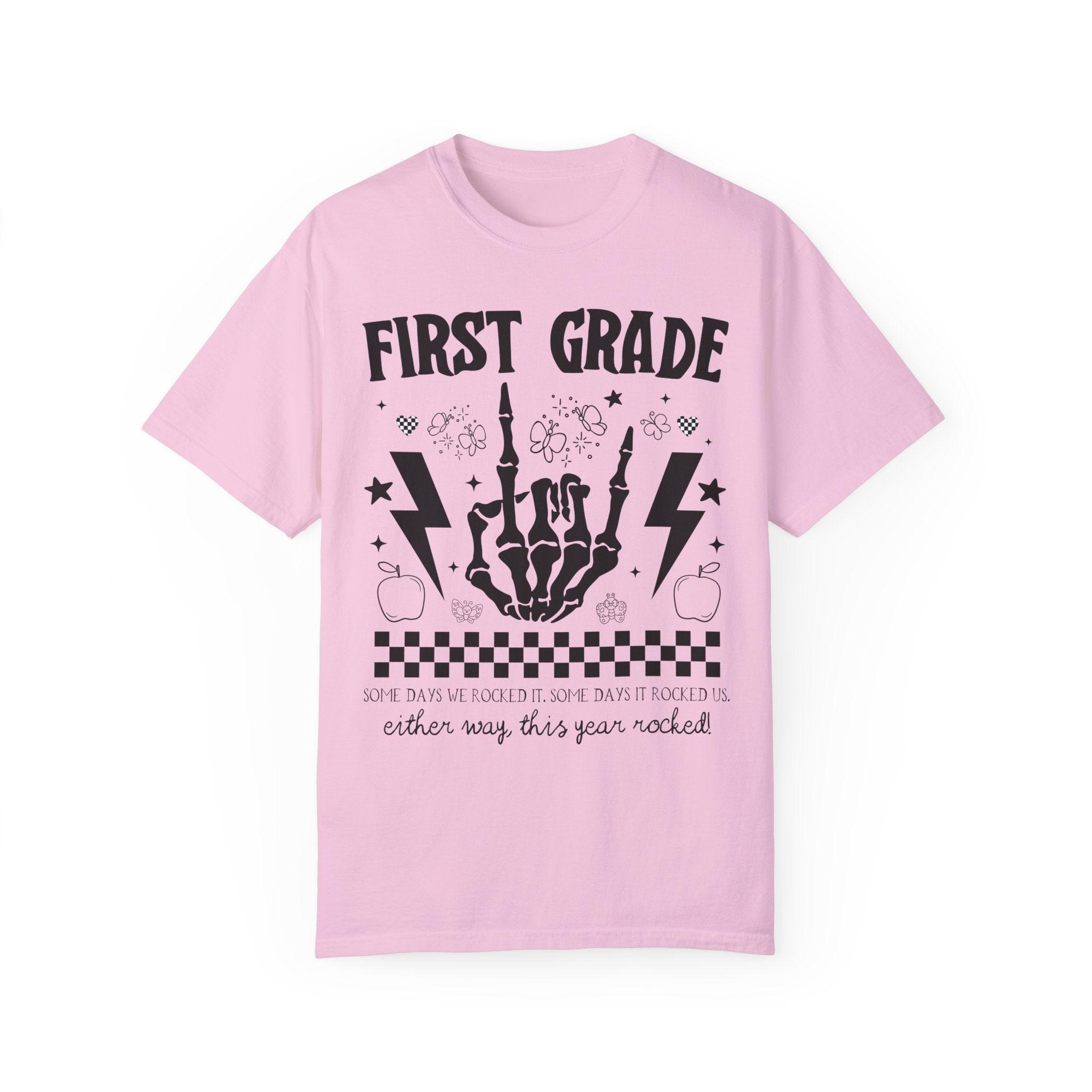 Last Day of School First Grade Shirt: This Year Rocked! Cute Rocker Skeleton Shirt, First Grade Crew, Teaching Assistant Class Dismissed Tee - Opal and June