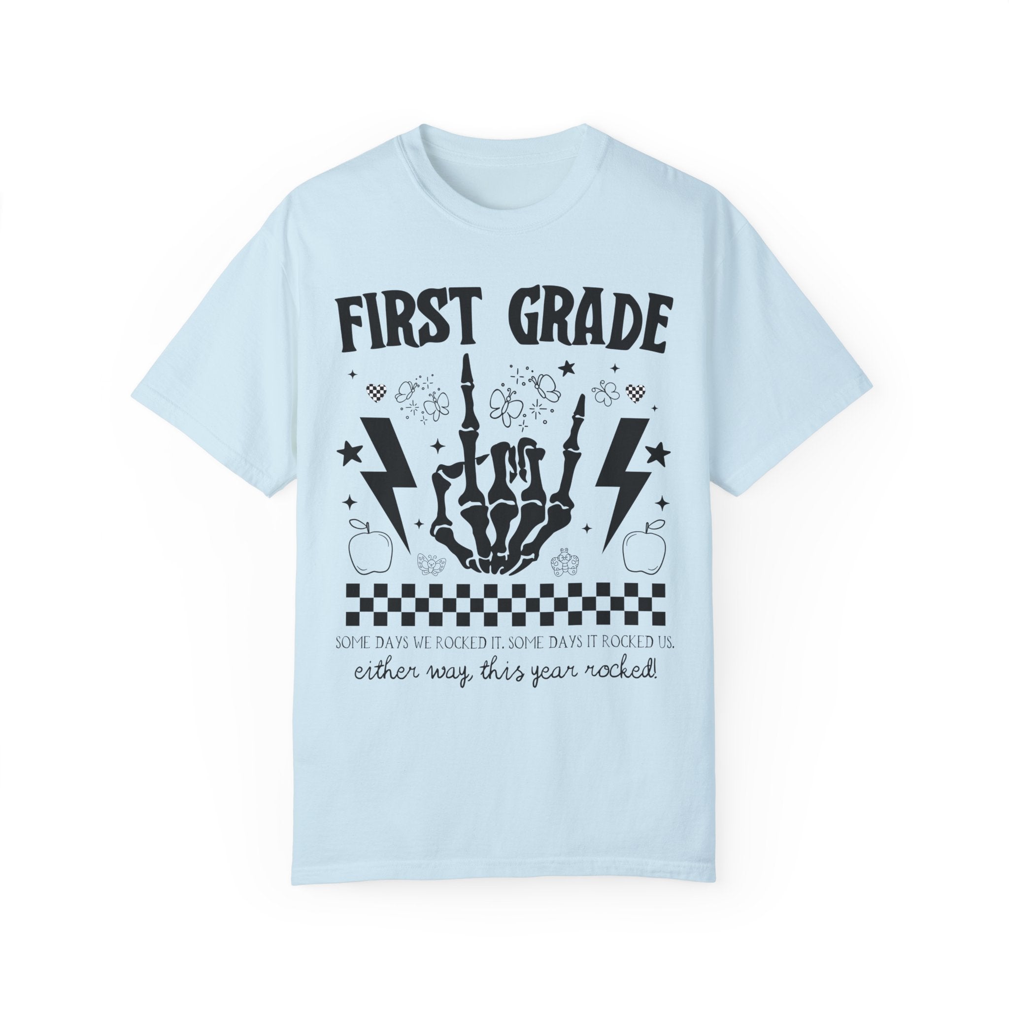 Last Day of School First Grade Shirt: This Year Rocked! Cute Rocker Skeleton Shirt, First Grade Crew, Teaching Assistant Class Dismissed Tee - Opal and June